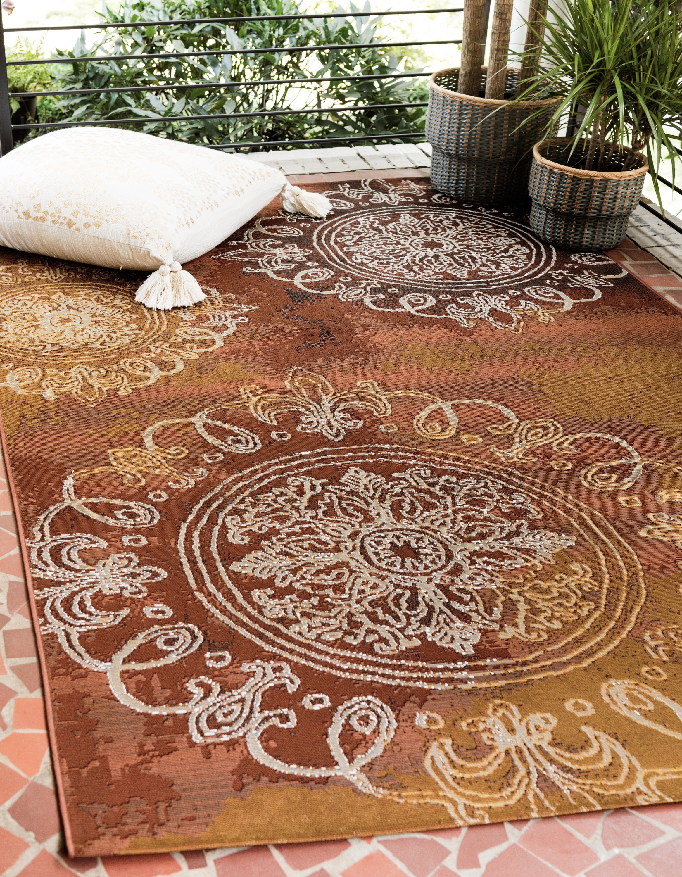 Rust Red Rectangular Synthetic Outdoor Area Rug 8' x 11'