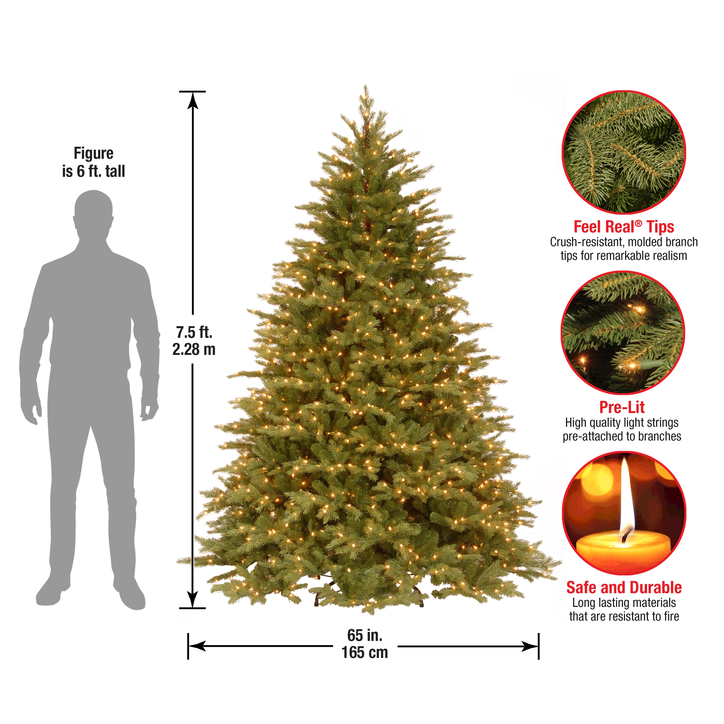 National Tree Company 7.5-ft Fraser Fir Pre-lit Artificial Christmas ...