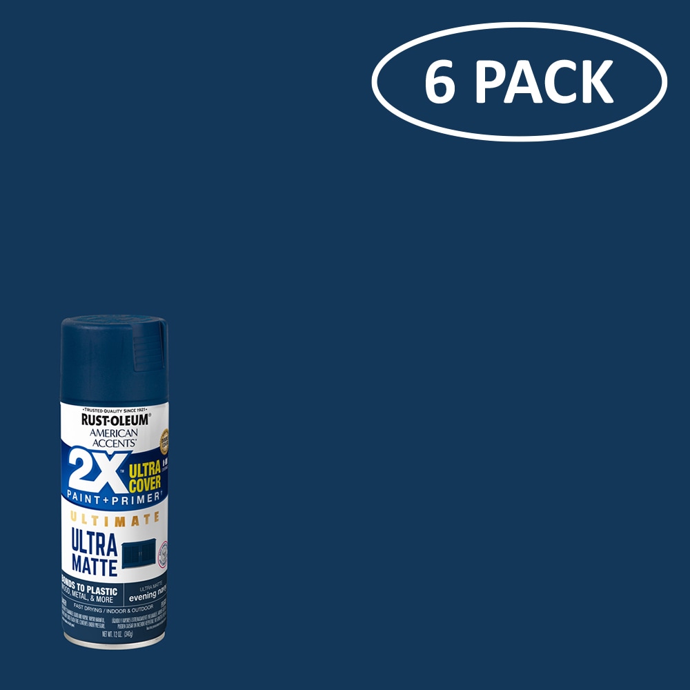 Rust-Oleum 328393SOS American Accents 2X 6 -Pack Matte Evening Navy Spray paint and primer in one ( NET WT. 12-oz )