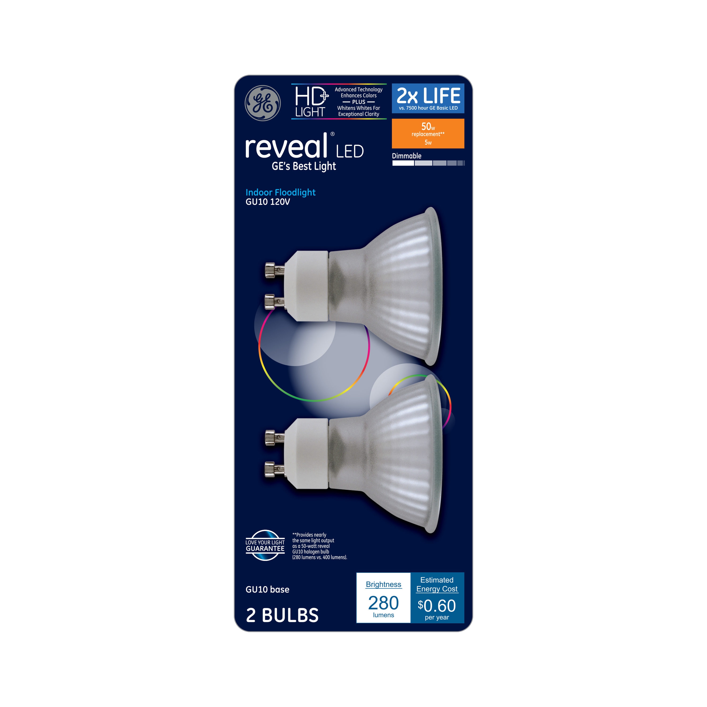 Reveal 50-Watt EQ LED Mr16 Color-enhancing Gu10 Base Dimmable Flood Light Bulb (2-Pack) in the & Flood LED Light Bulbs department at Lowes.com