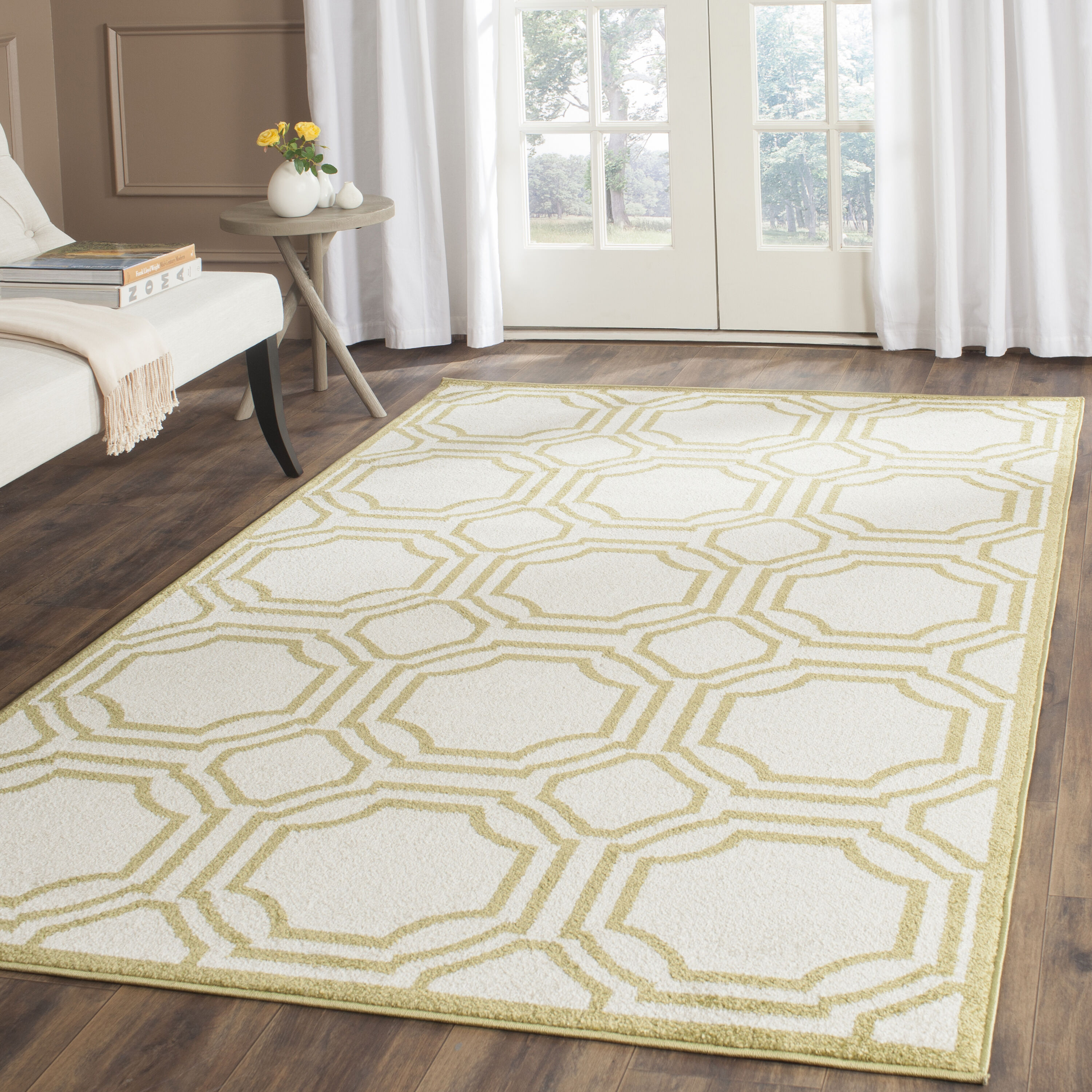 Safavieh AMT411A-3 Amherst Mosaic 3 x 5 (ft) Loomed Synthetic Ivory/Light Green Rectangular Indoor/Outdoor Mid-Century Modern Throw rug