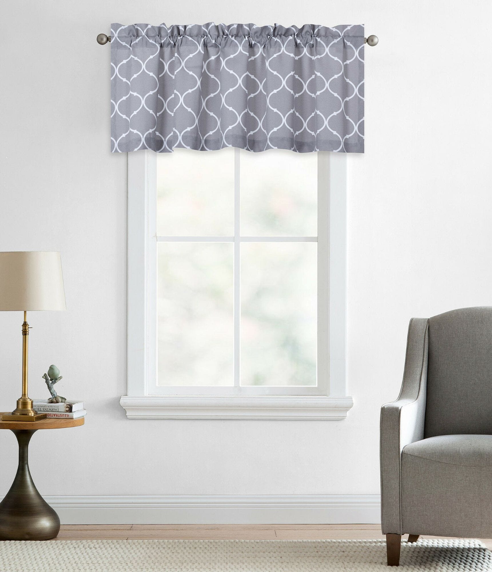 KATE AURORA Collections Trellis Lattice Rod Pocket Valance 56 in W x 18 in L Maison Gray