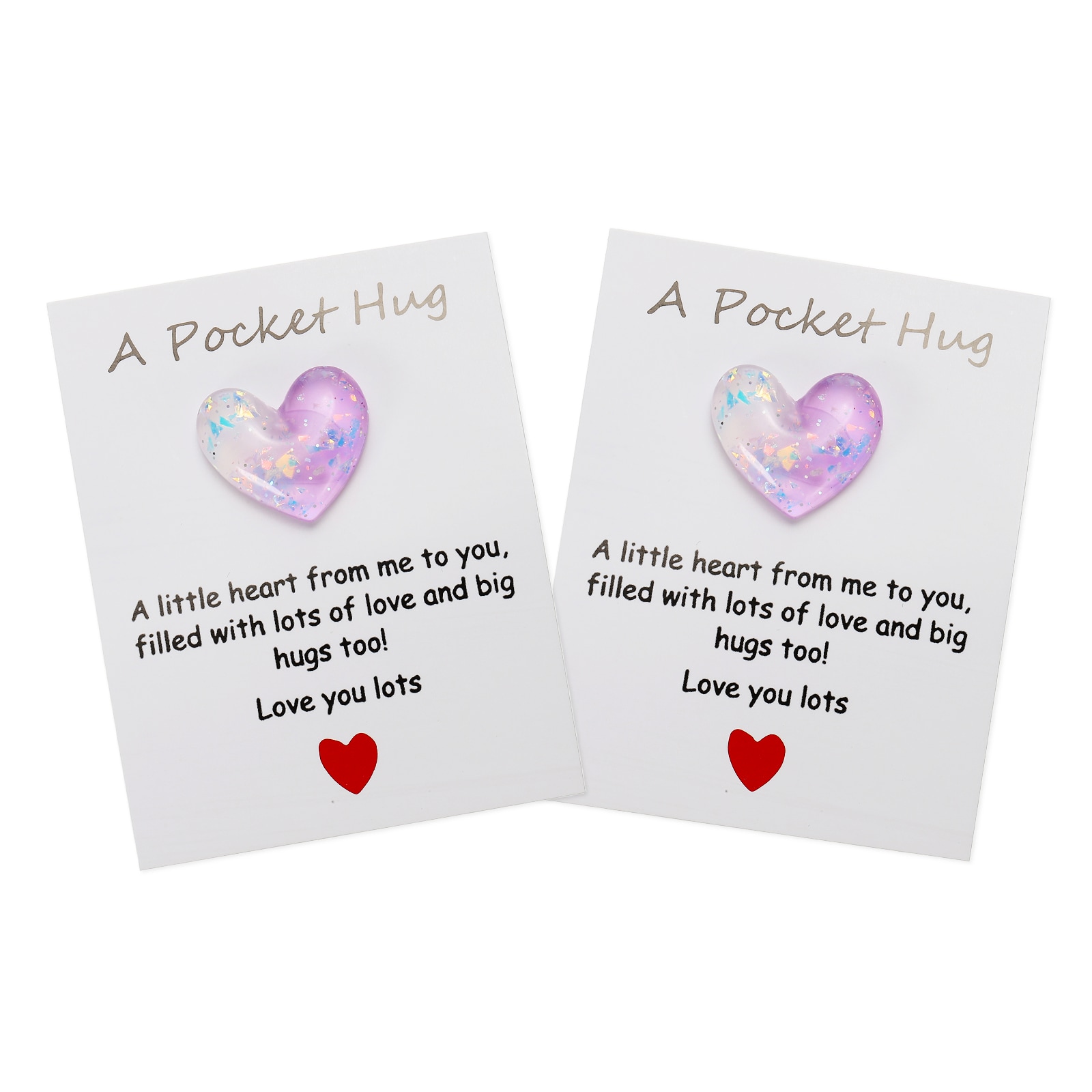 PATIKIL 2pcs Pocket Hug Heart with Greeting Card Pocket Hug Token Love Cards Cute A Little Resin Heart Shape Bulk for Friends Long Distance Relationship Gifts White Purple #S26030600UX3333