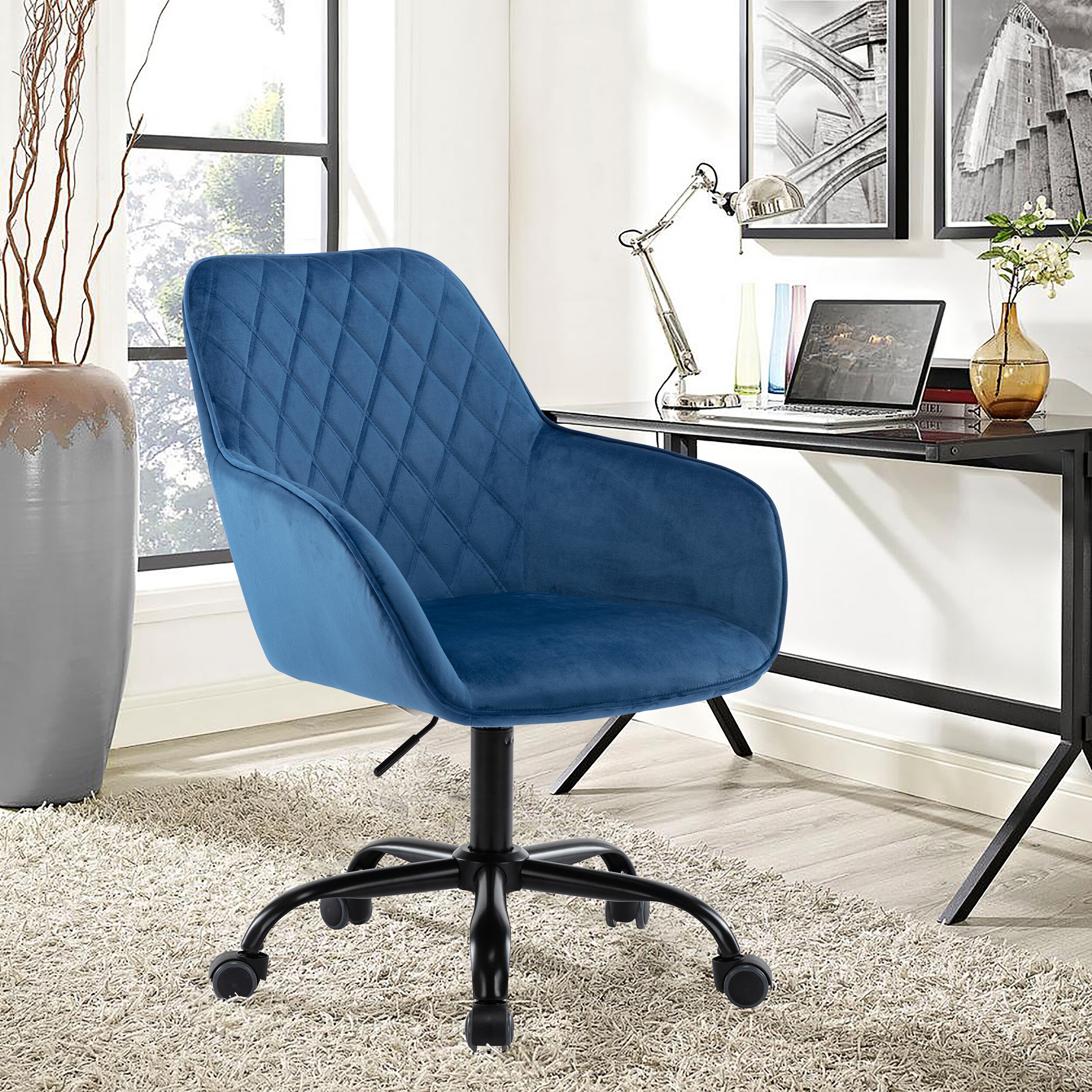 CASAINC Home office swivel chair Blue Velvet Seat Contemporary ...