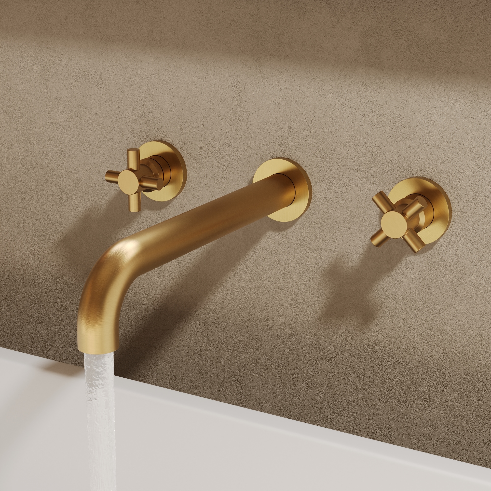 GRANDJOY TOBILI202C SerenityStream Brushed Gold 1-handle Deck-mount Roman Waterfall Bathtub Faucet with Hand Shower ( Valve Included )