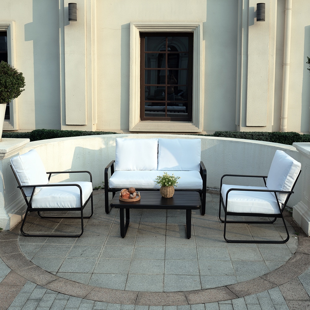 Grearden LS-PYWW004 Outdoor Conversation Set 4 -Piece Patio Conversation Set with White Cushions