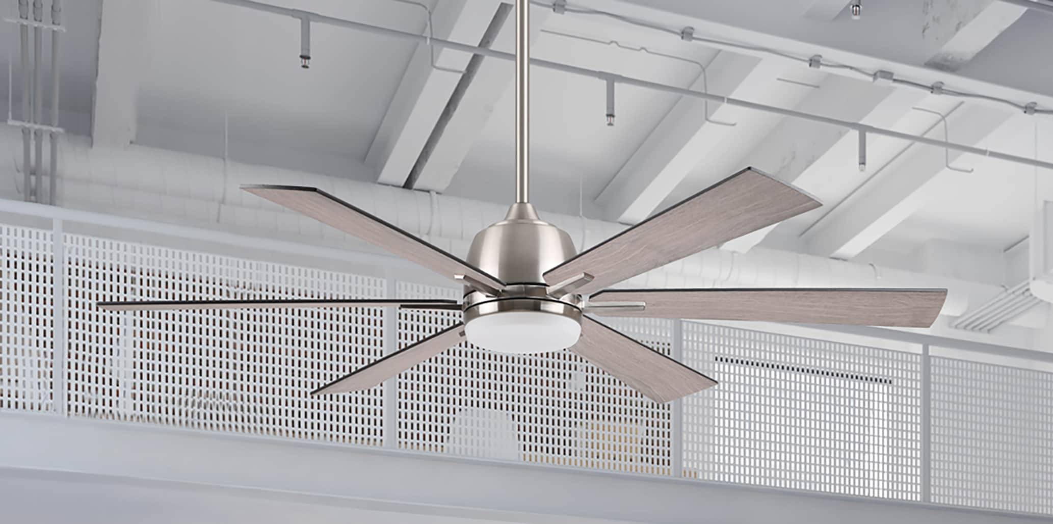 Harbor Breeze Bradbury 60-in Brushed Nickel with Sable/Mink Blades Integrated LED Indoor Downrod or Flush Mount Ceiling Fan with Light and Remote -  BRD60BNK6LRS