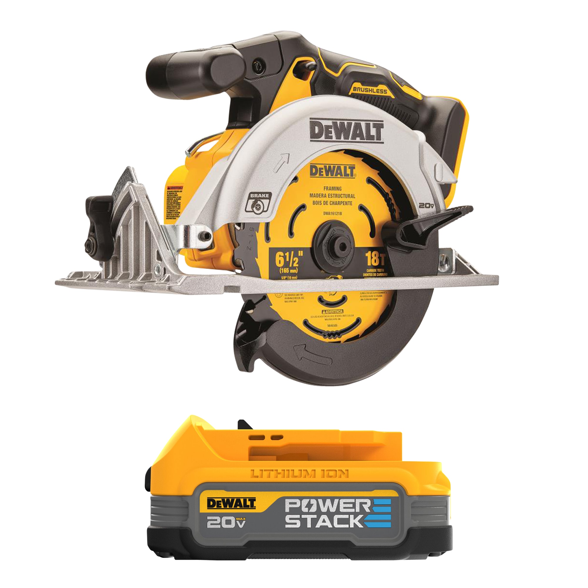 Shop DEWALT 20-Volt Max 6-1/2-in Cordless Circular Saw  20V MAX Starter Kit  with POWERSTACK Compact Battery and Charger at