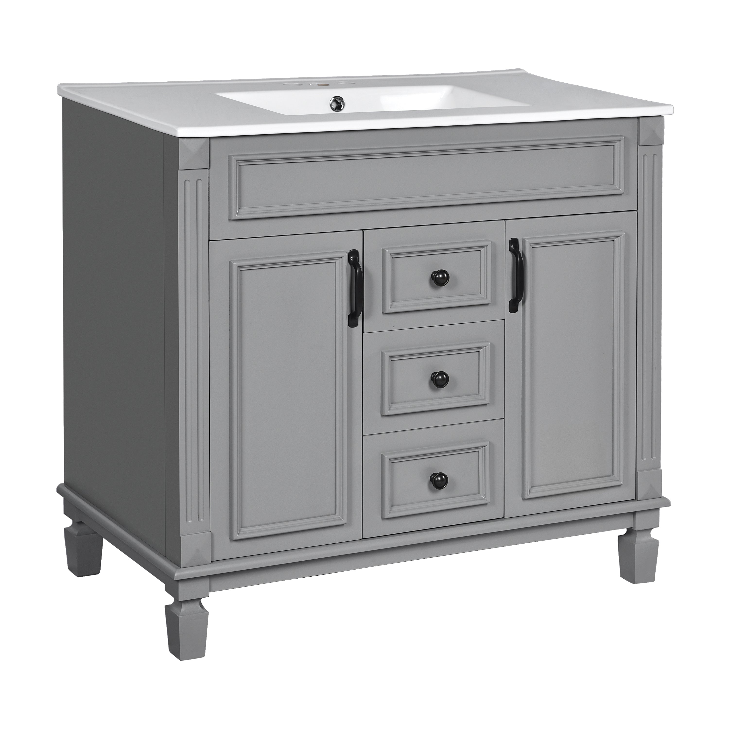 Tatayosi TP230231E 36 Inch Bathroom Vanity with Top Sink Modern Bathroom Storage Cabinet with 2 Soft Closing Doors and 2 Drawers Single Bathroom Vanity