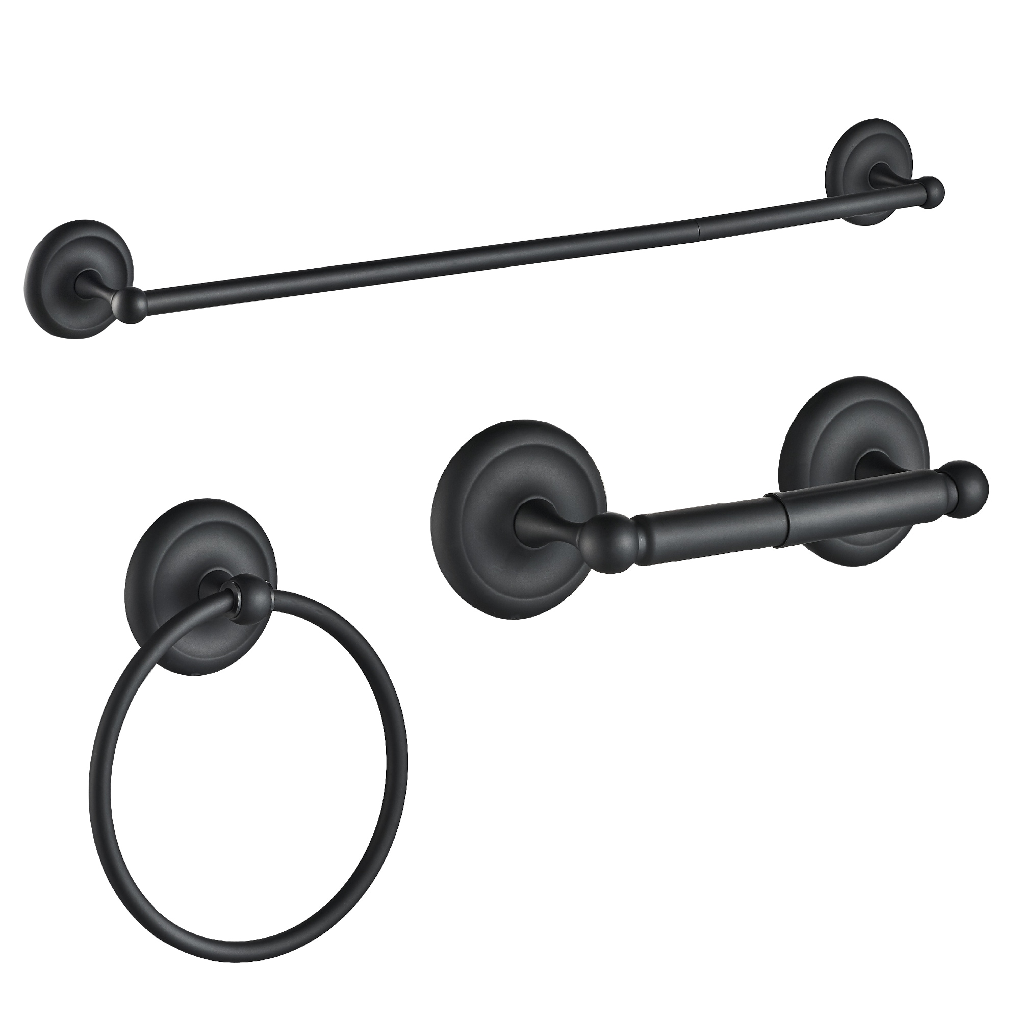 FORIOUS LL19101B3A 3 -Piece Matte Black Decorative Bathroom Hardware Set Towel Bar, Toilet Paper Holder, Towel Ring Included
