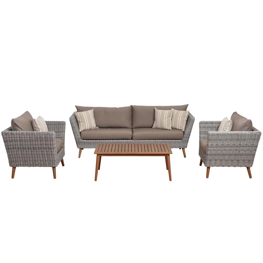 Amazonia MALTA 4PC BR 4-Piece Wicker Patio Conversation Set with Brown Cushions