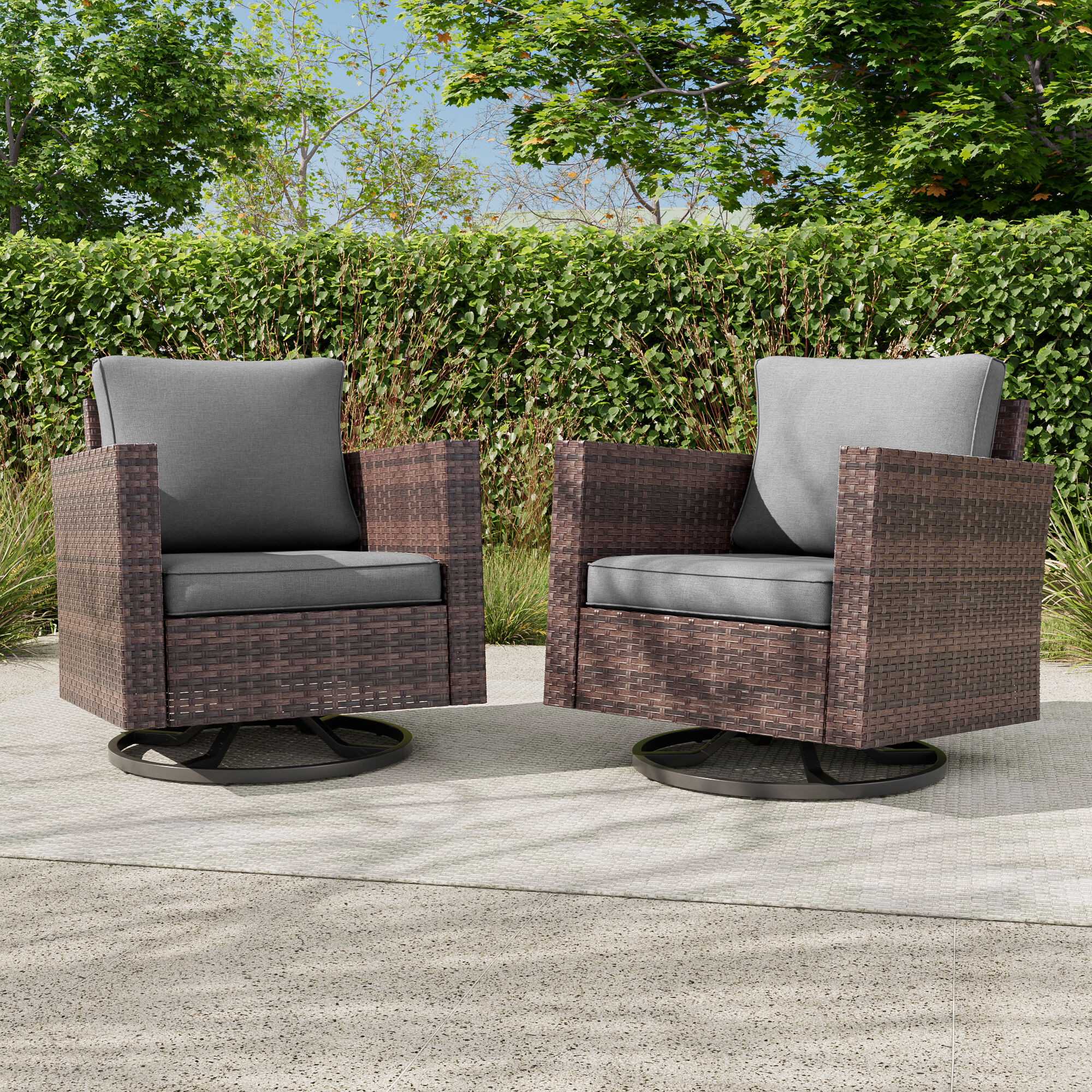 ACEGOSES Patio Swivel chairs 2 -Piece Wicker Patio Conversation Set with Gray Cushions Included