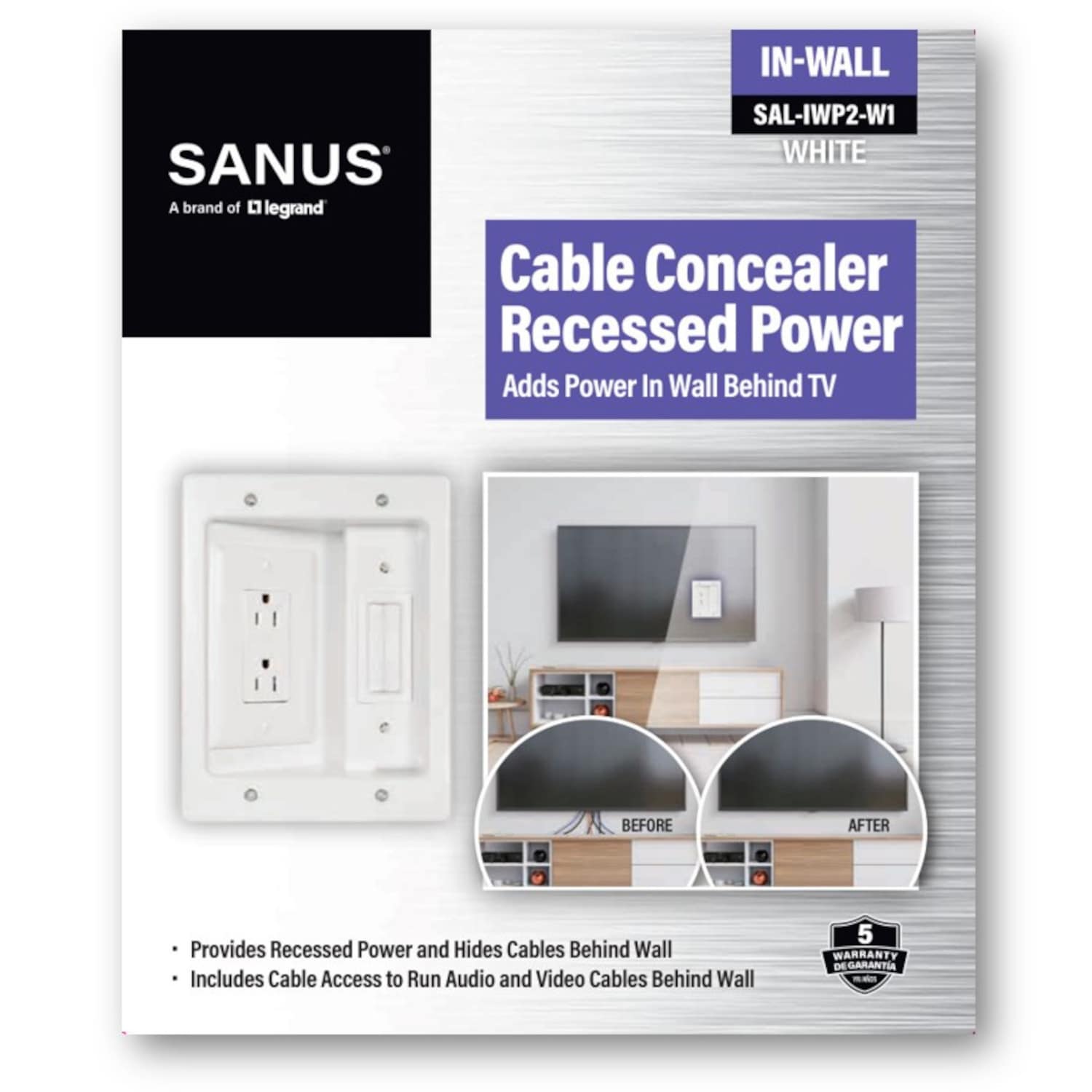 Sanus In-Wall TV Power and Cable Management Kit (White) SA-IWP1-W1
