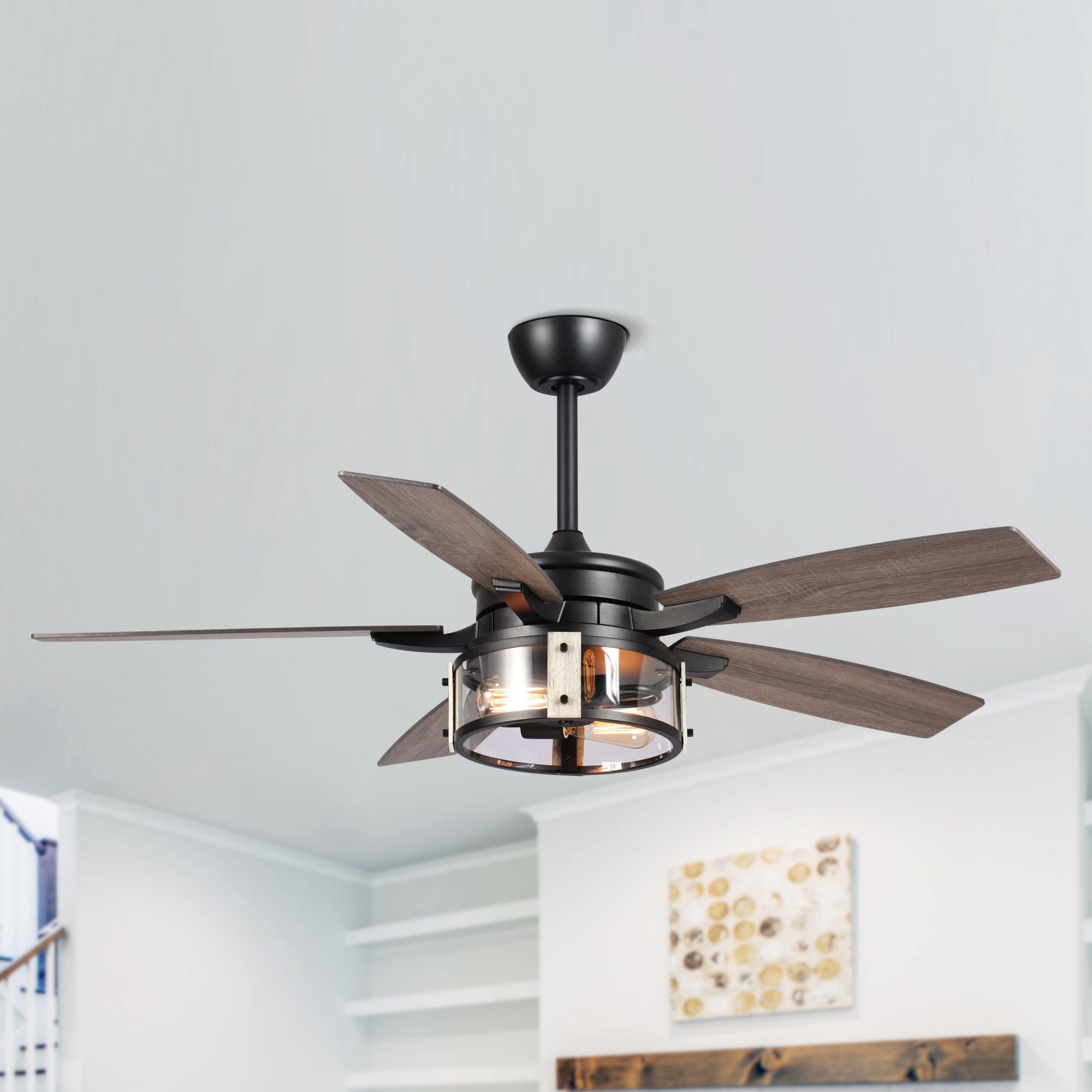 Parrot Uncle F6331110V 52-in Matte Black with Matte Blades Ceiling Fan Light Kit Compatible - Remote Included ( 5 -Blade )