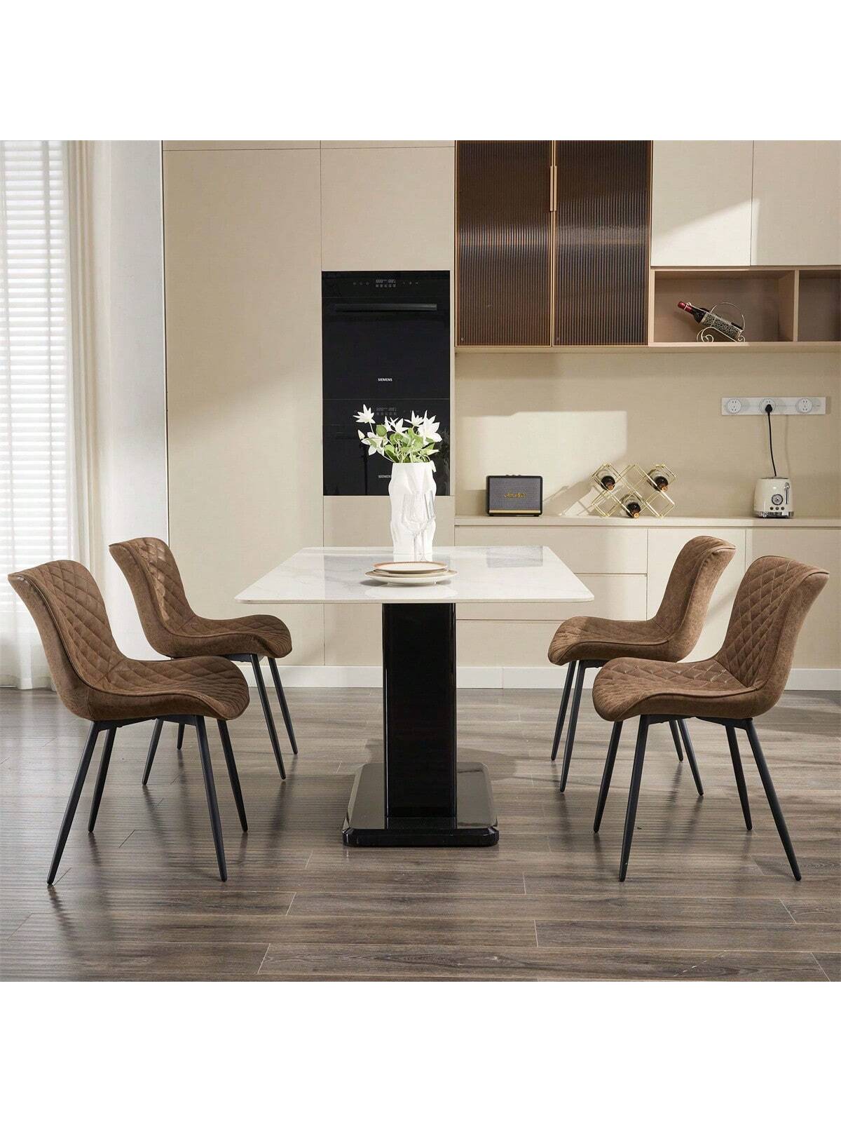 Qeetex PHO-13VIV71W-HF4 Upholstered Dining Chairs Set Of 2. Mid Century Modern Armless Kitchen Chair With Faux Leather and Back and Metal Legs. For Dining Room. Bedroom. Reception Waiting Room