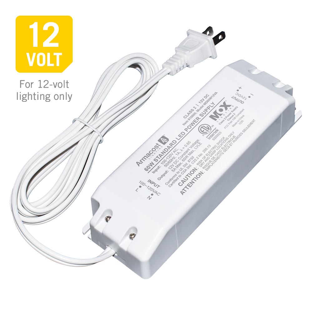 Armacost Lighting 60 Watt Standard 12V DC LED Power Supply Transformer -  White, Hardwired/Plug-in, ETL Safety Listed in the Under Cabinet Lighting  Parts & Accessories department at