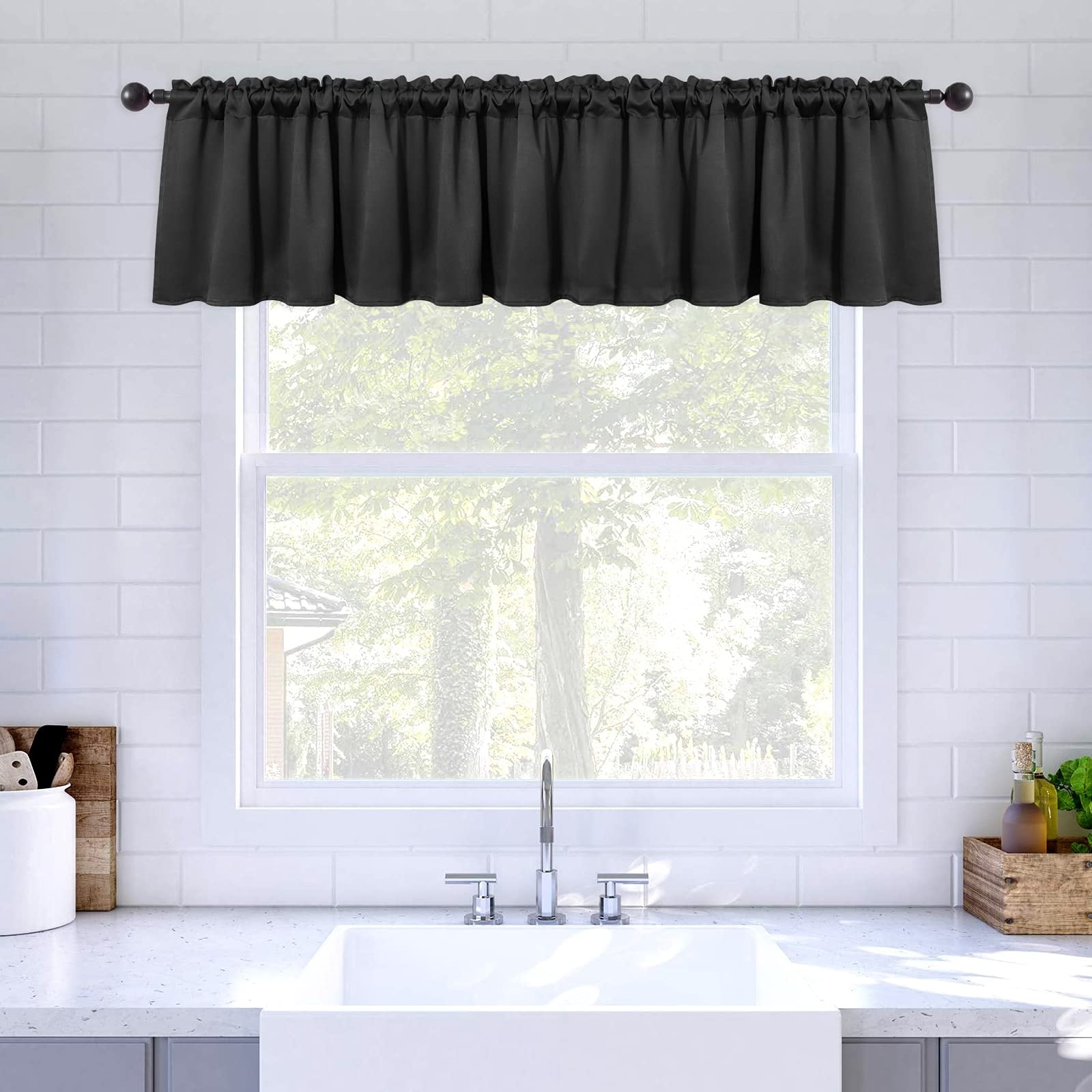LAIFUCAM  Blackout Valance Rod Pocket Thermal Insulated Solid Short Curtain for Small Window Bedroom 52 x 18 Inches 1 Piece Light Blocking Tier