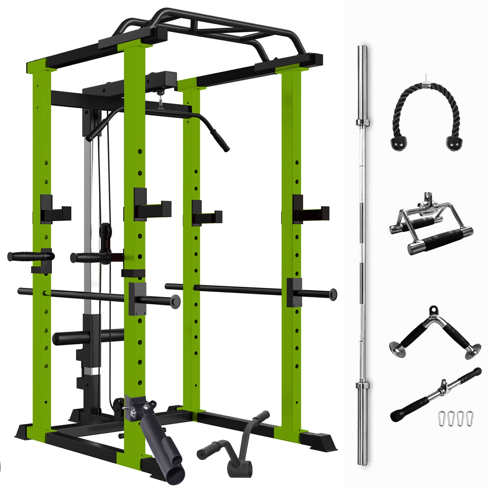 Tatayosi JL-60S00018 Multi-functional Power Cage Home Adjustable Pullup Squat Rack 1000Lbs Capacity Comprehensive Fitness Barbell Rack with Gym Accessories 7ft Olympic Bar