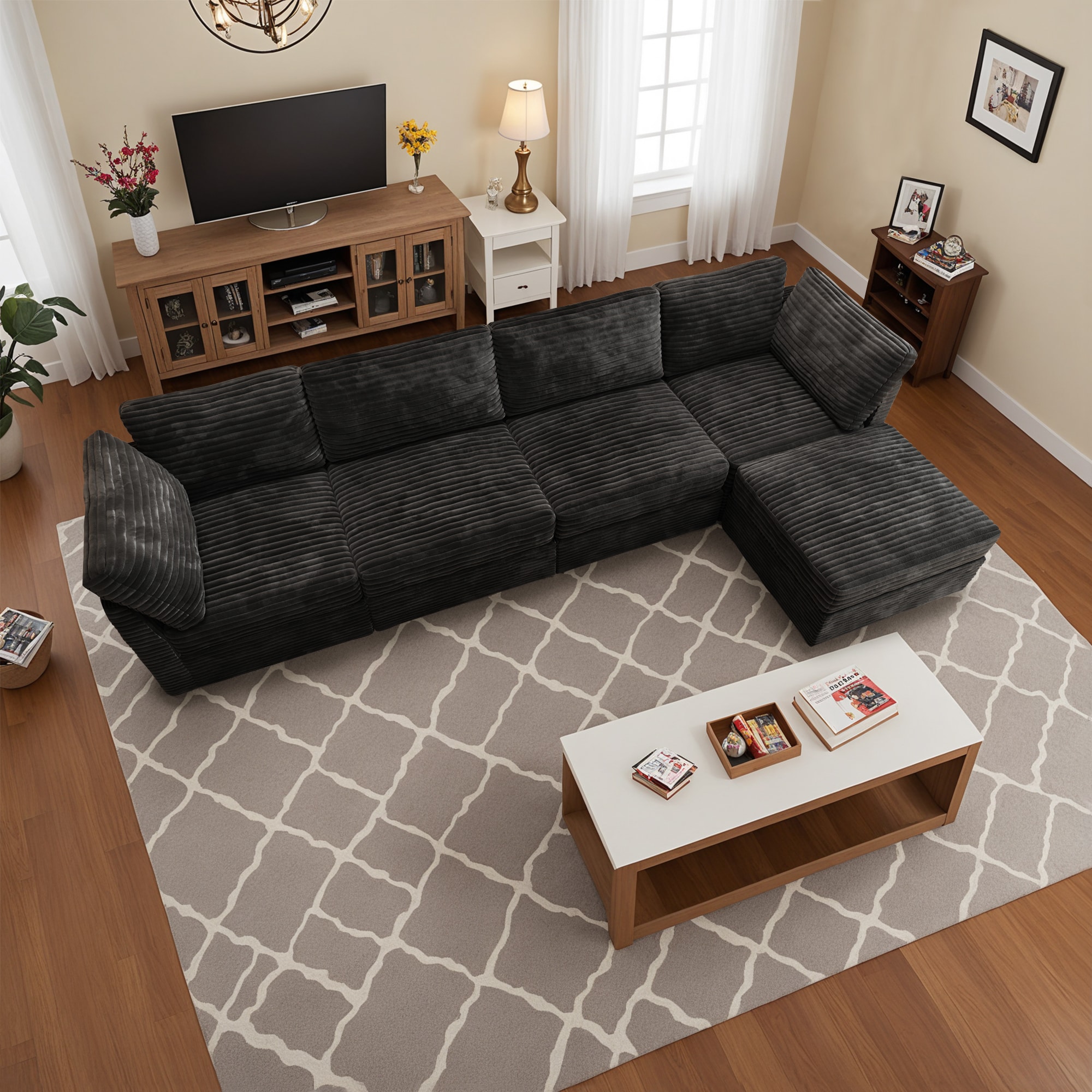Caodoc L5-BYO501-2 130.8-Inches Modern Black Reclining Sofa