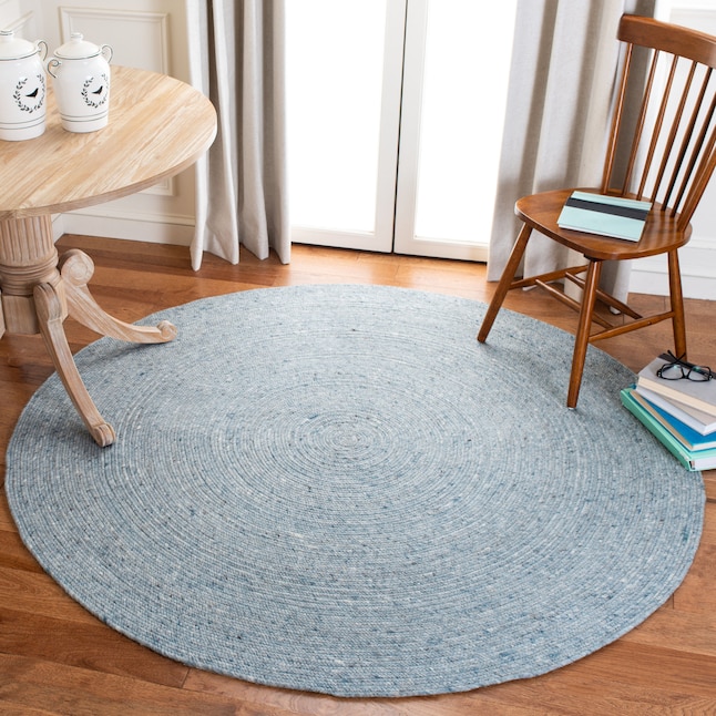 Safavieh Braided Arja 5 x 5 Wool Turquoise Round Indoor Coastal Area Rug in  the Rugs department at