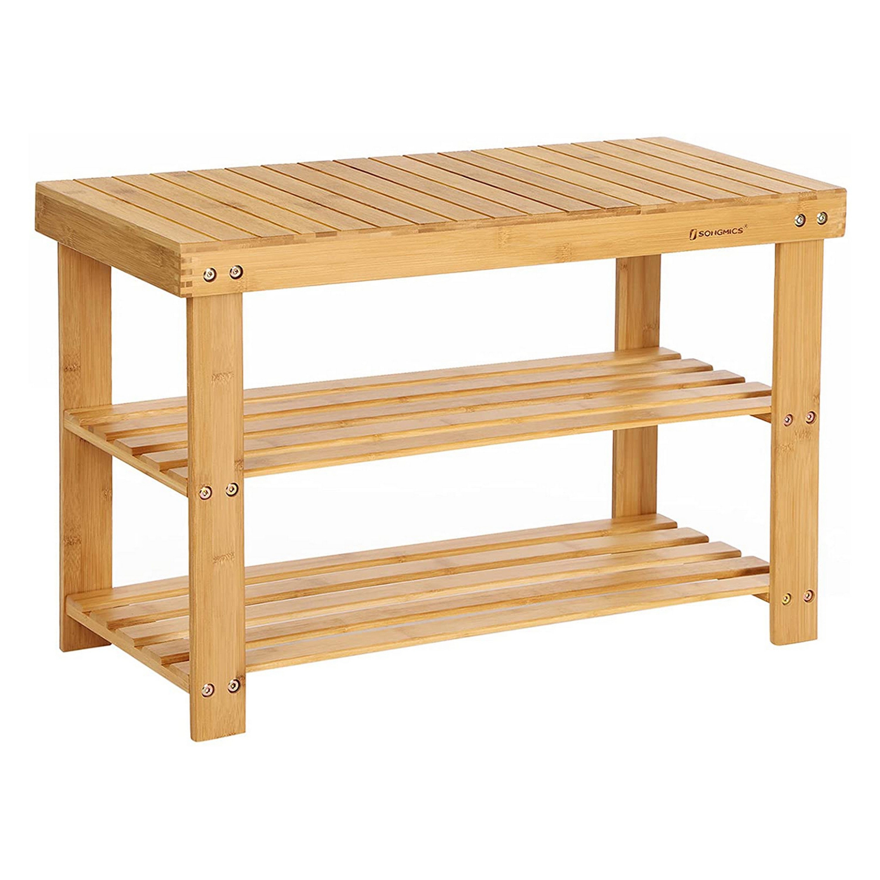 Benzara BM248131 17.75-in H 3 Tier 10 pair Brown Wood Shoe rack