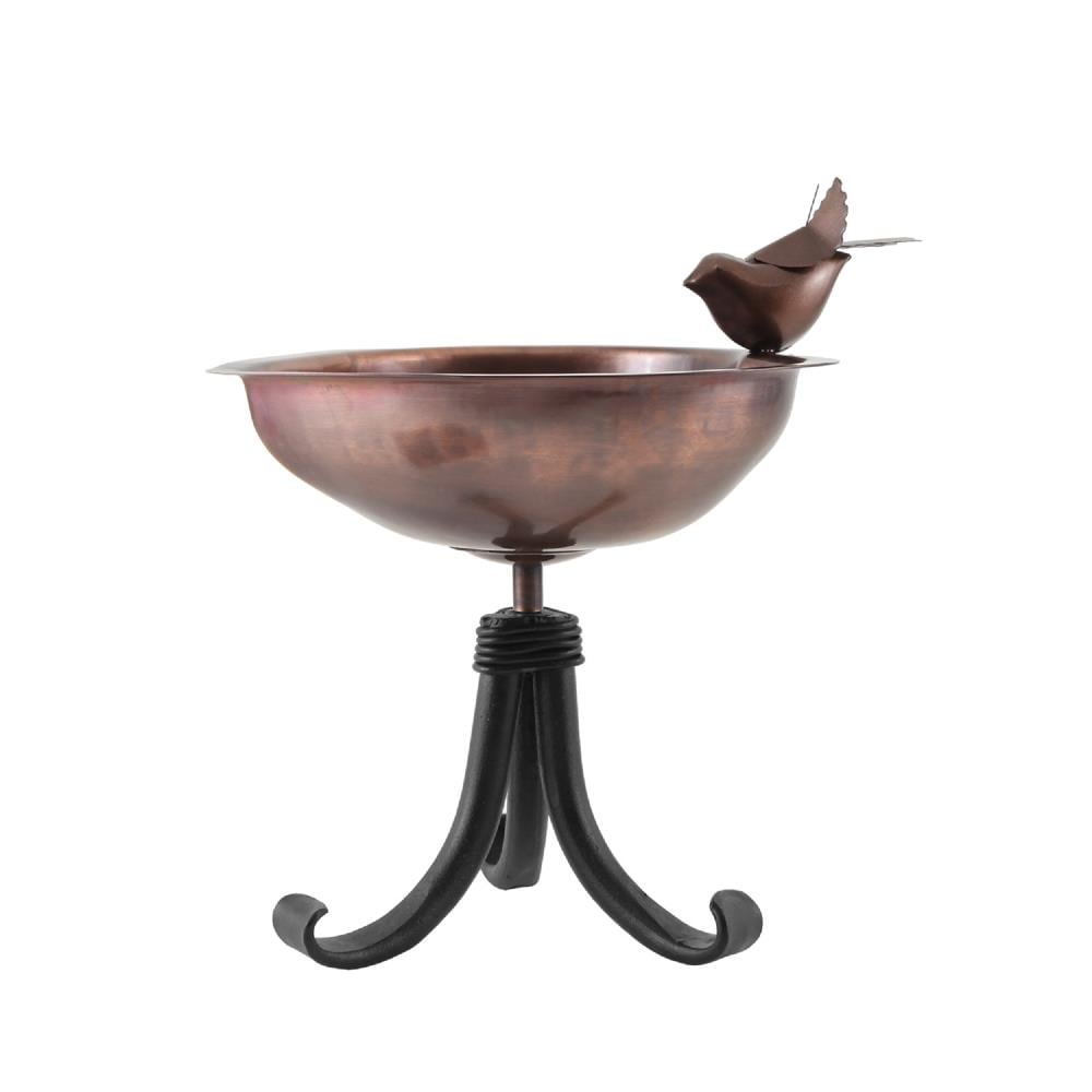 Heart Shaped Copper Birdbath with Black Wrought Iron Stand