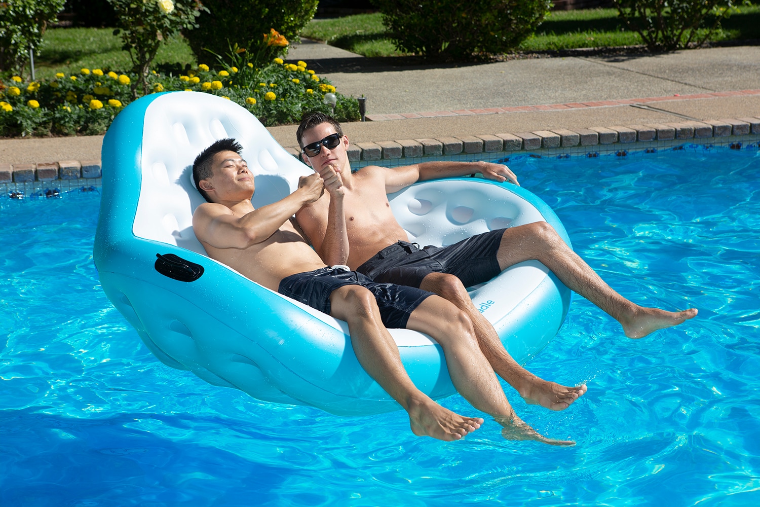 Aqua Cradle Blue and White Inflatable Pool Lounger for Two