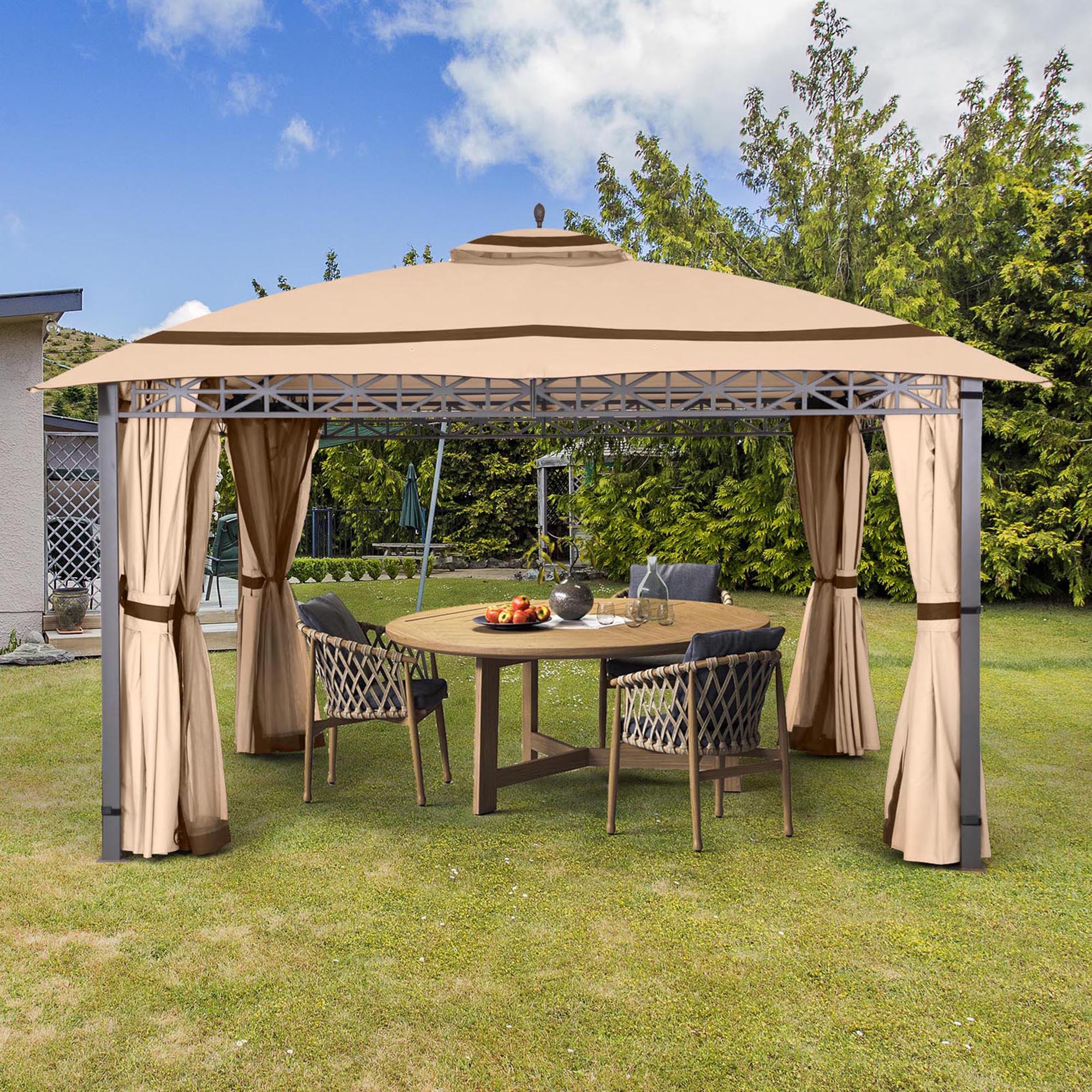 StarEcho 13-ft x 11-ft Patio gazebo with Netting and Curtain Rectangle ...