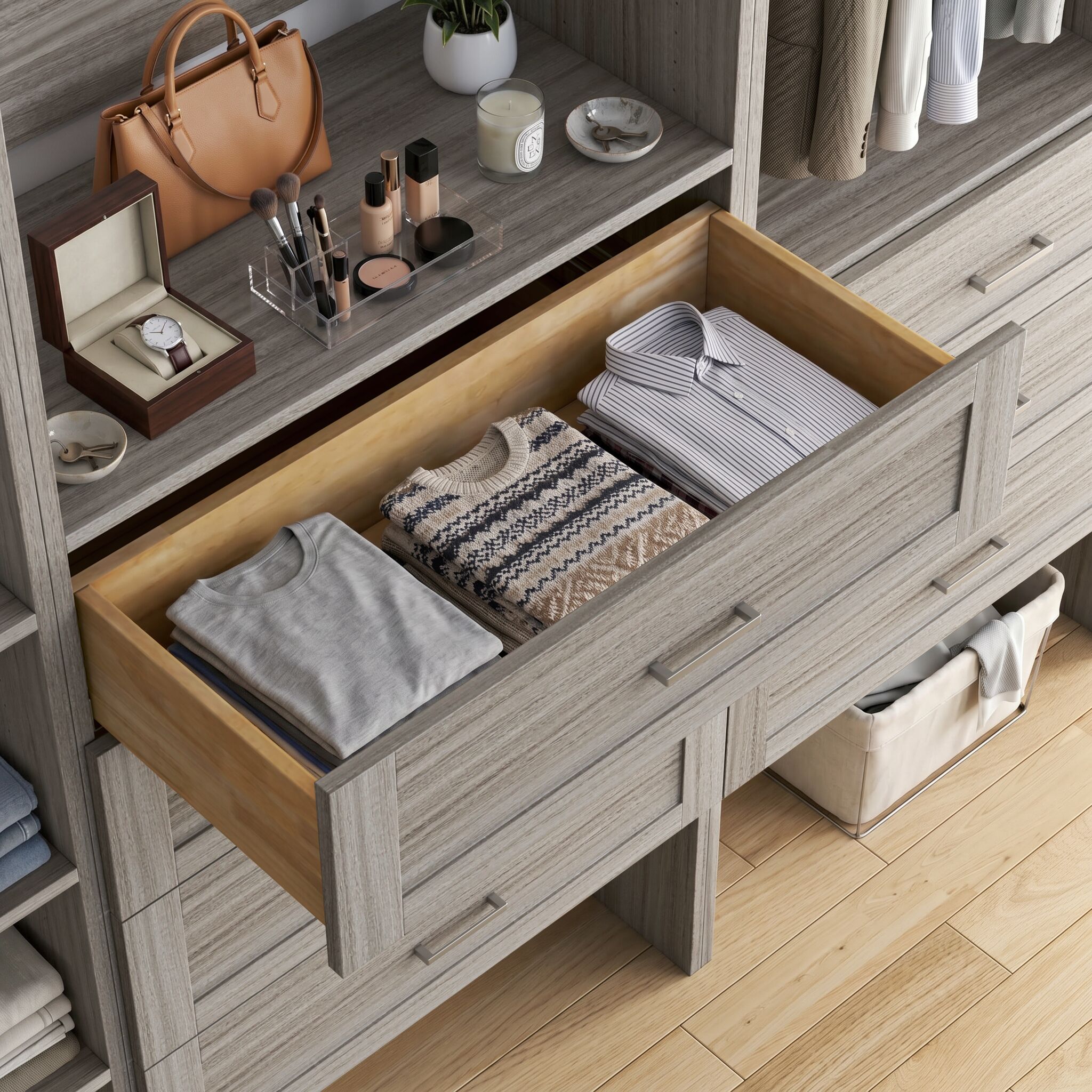 Via Closets Grey Oak 70.5in. Wall-Mounted Single Wall Closet System ...