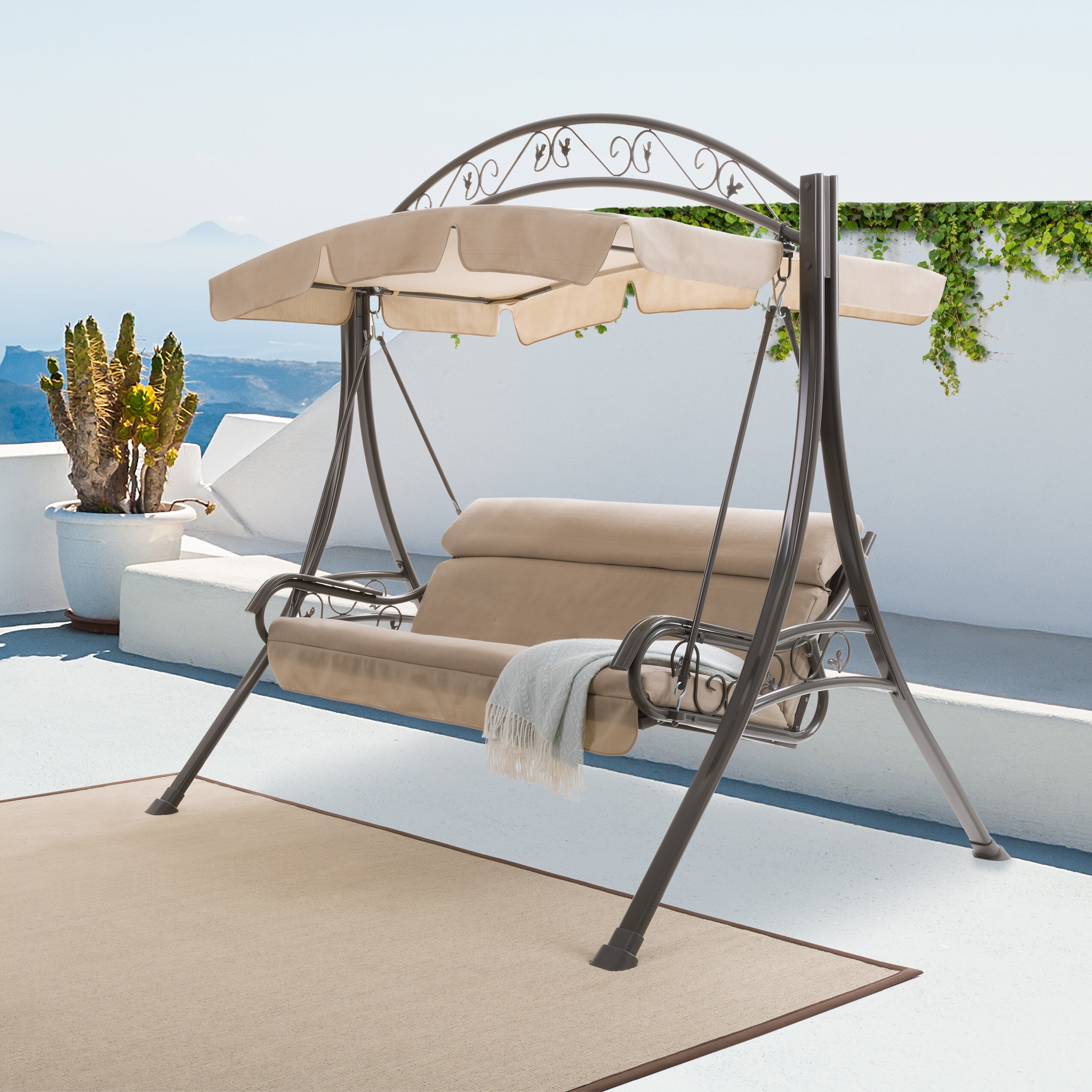 corliving nantucket patio swing with arched canopy