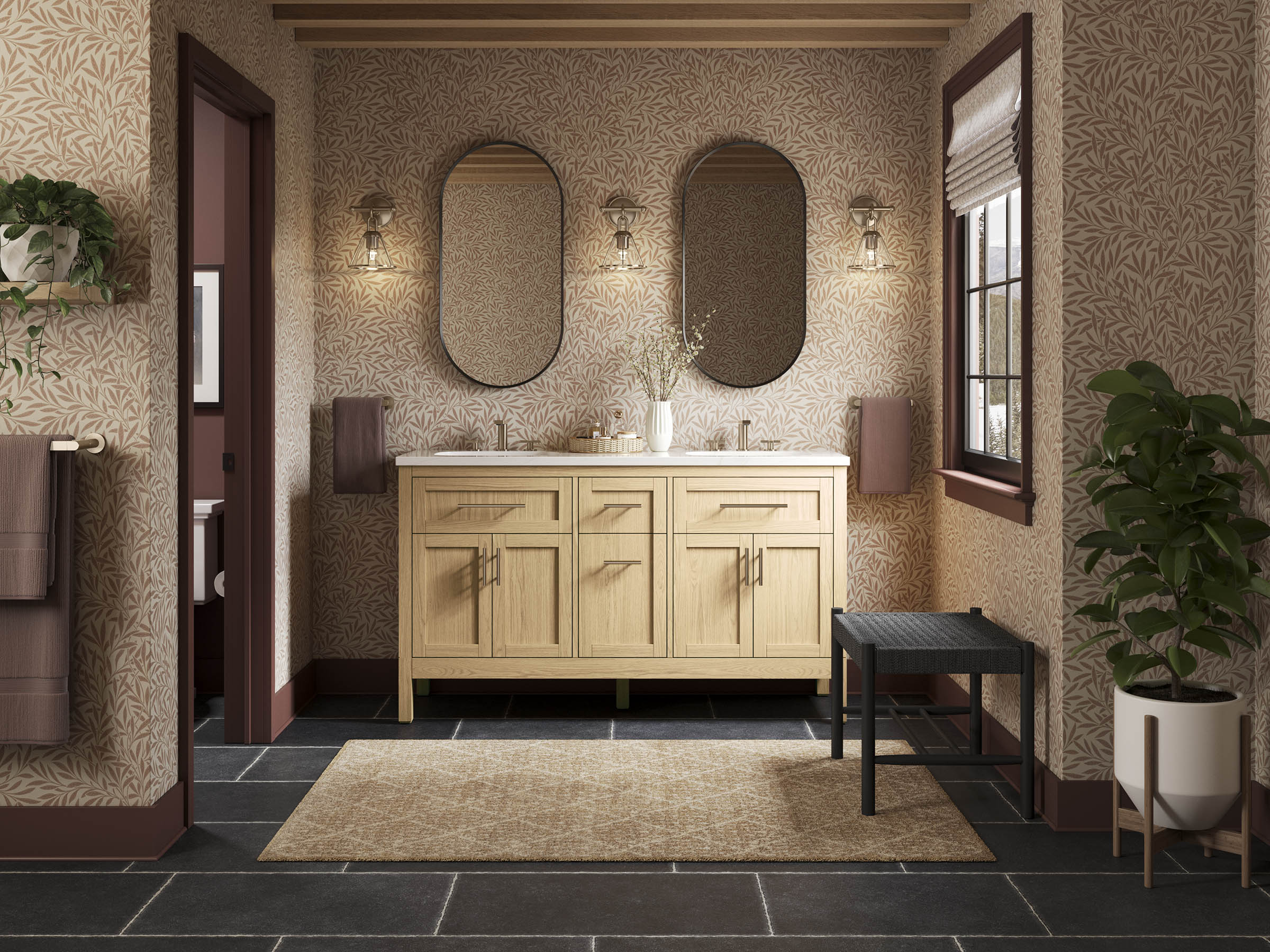 KOHLER 39607-ASB-WEK Hadron 60-in Light Oak Undermount Double Sink Bathroom Vanity with White Quartz Top