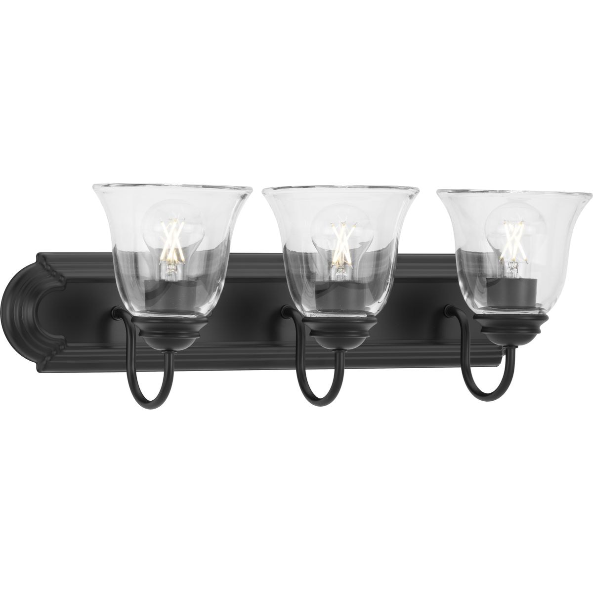 Progress Lighting P300391-31M Clear Glass 24-in 3 -Light Matte Black Transitional Vanity light