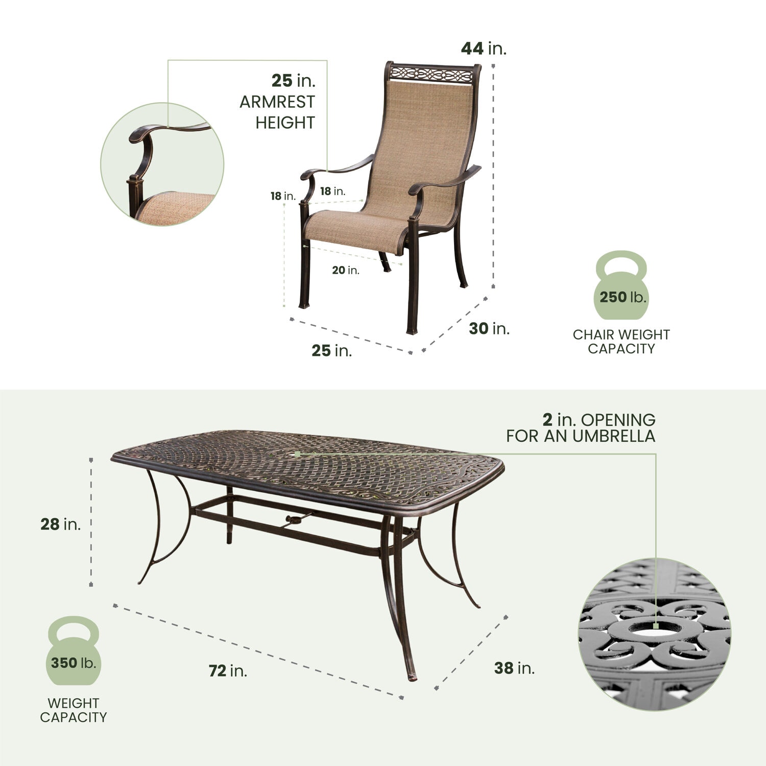 Manor Tan and Bronze 7-Piece Aluminum Outdoor Dining Set