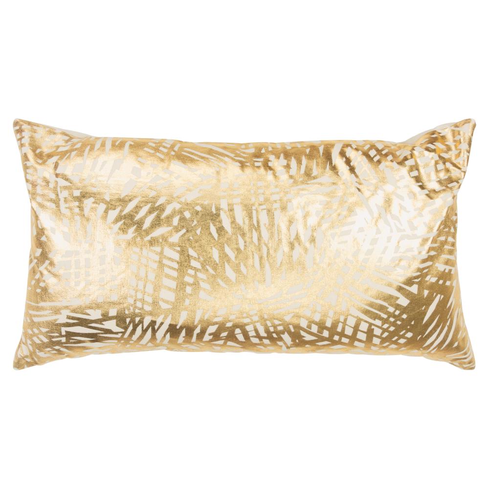 Gold and White Cotton Lumbar Pillow with Etched Pattern