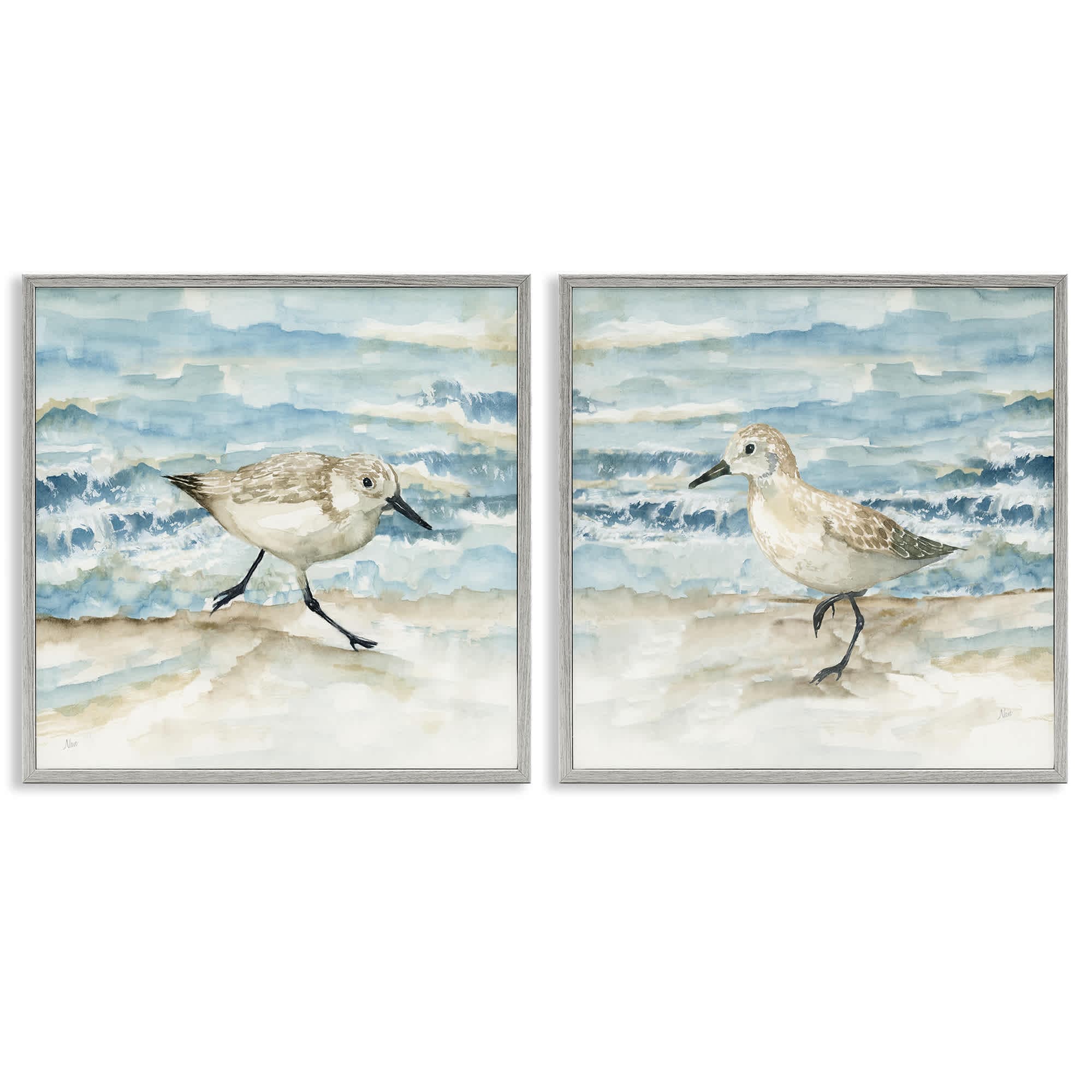 Stupell Industries B2-740-GFF-2PC-17X17 Sandpipers Treading Beach Shore 2 Piece Gray Framed Giclee Art Set By Nan 17 x 17
