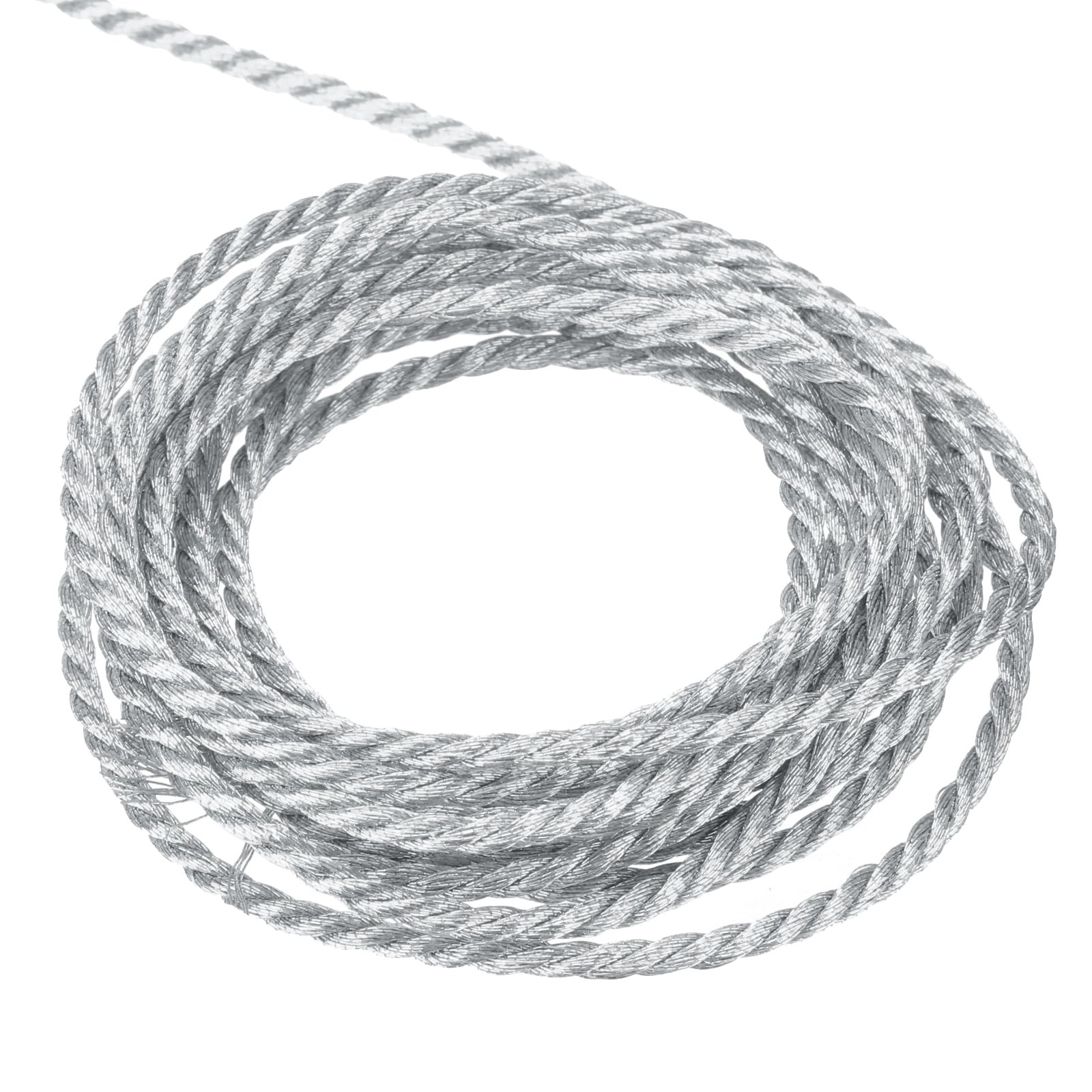 Unique Bargains Twisted Cord Trim 5 Yard 2mm 3-Ply Twine Braided Rope Shiny Thread String for Craft Gift Bag Curtain Christmas Decor Silver - 5m #S26041701UX1410