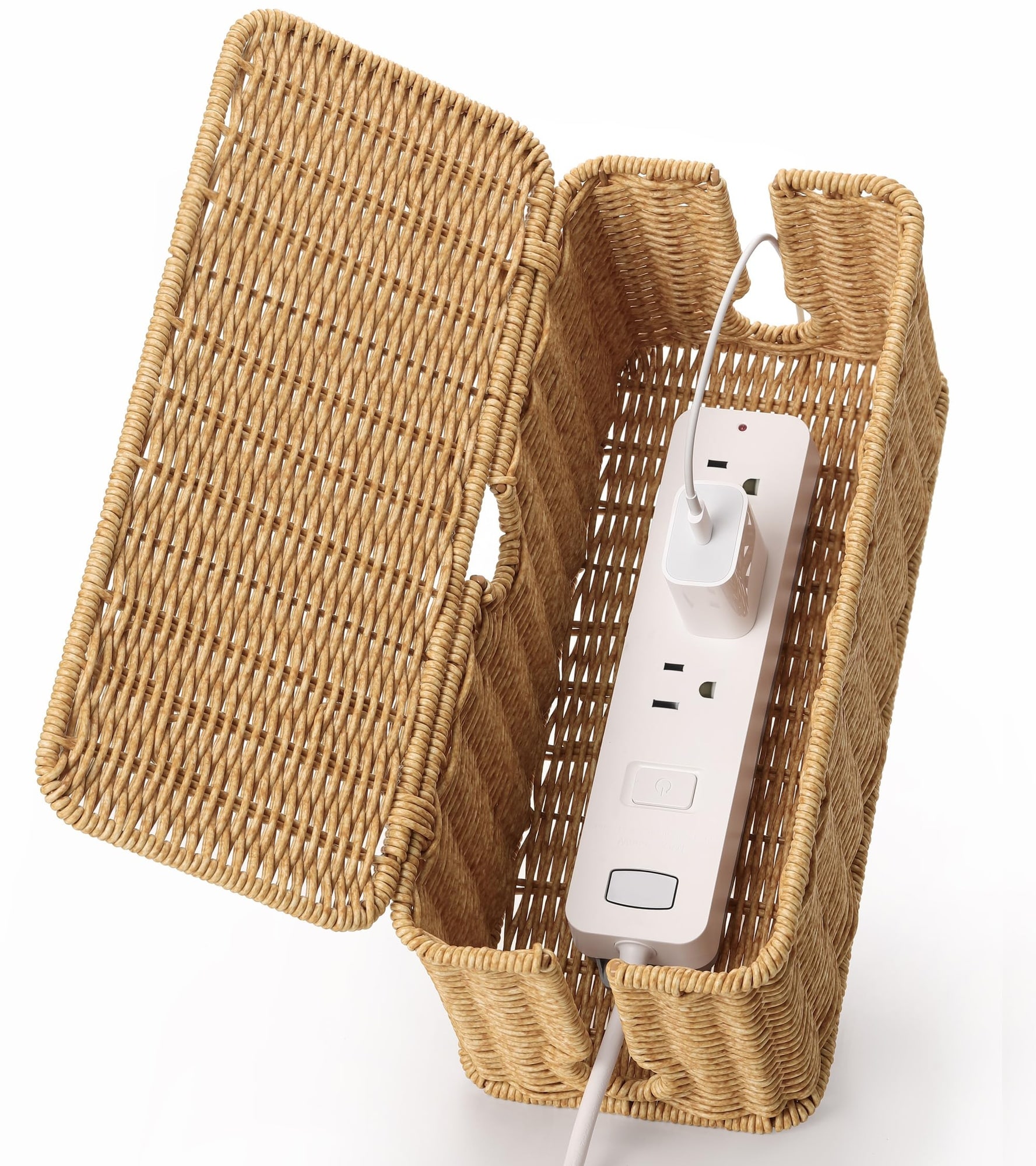 Anqtovp Handmade Cable Management Box Brown Faux Rattan Cord Organizer ...