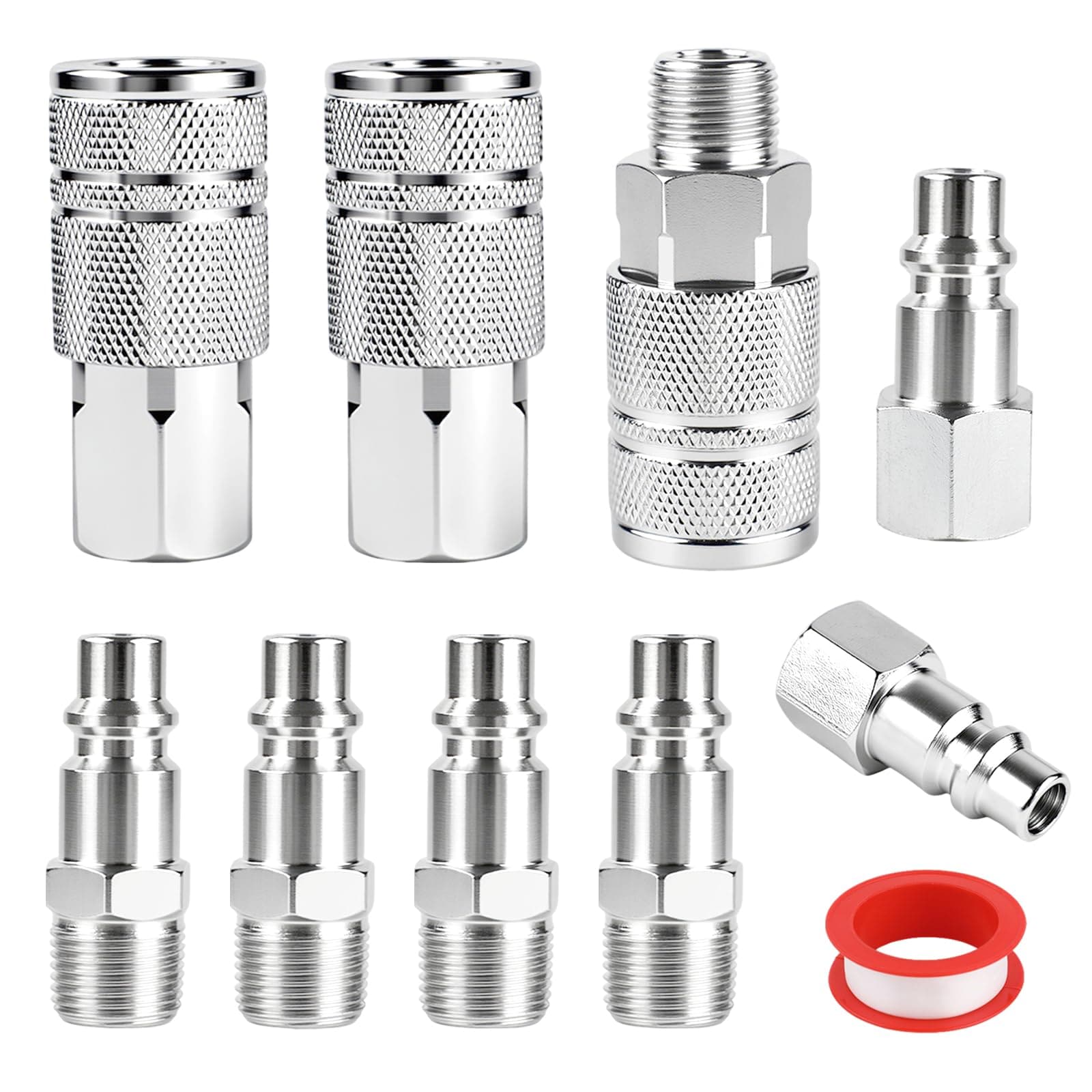 AKSCYZM  3/8 Inch High Flow Air Hose Fittings Set Includes Industrial Air Couplers and Air Plugs with NPT Threads Quick Connect Kit