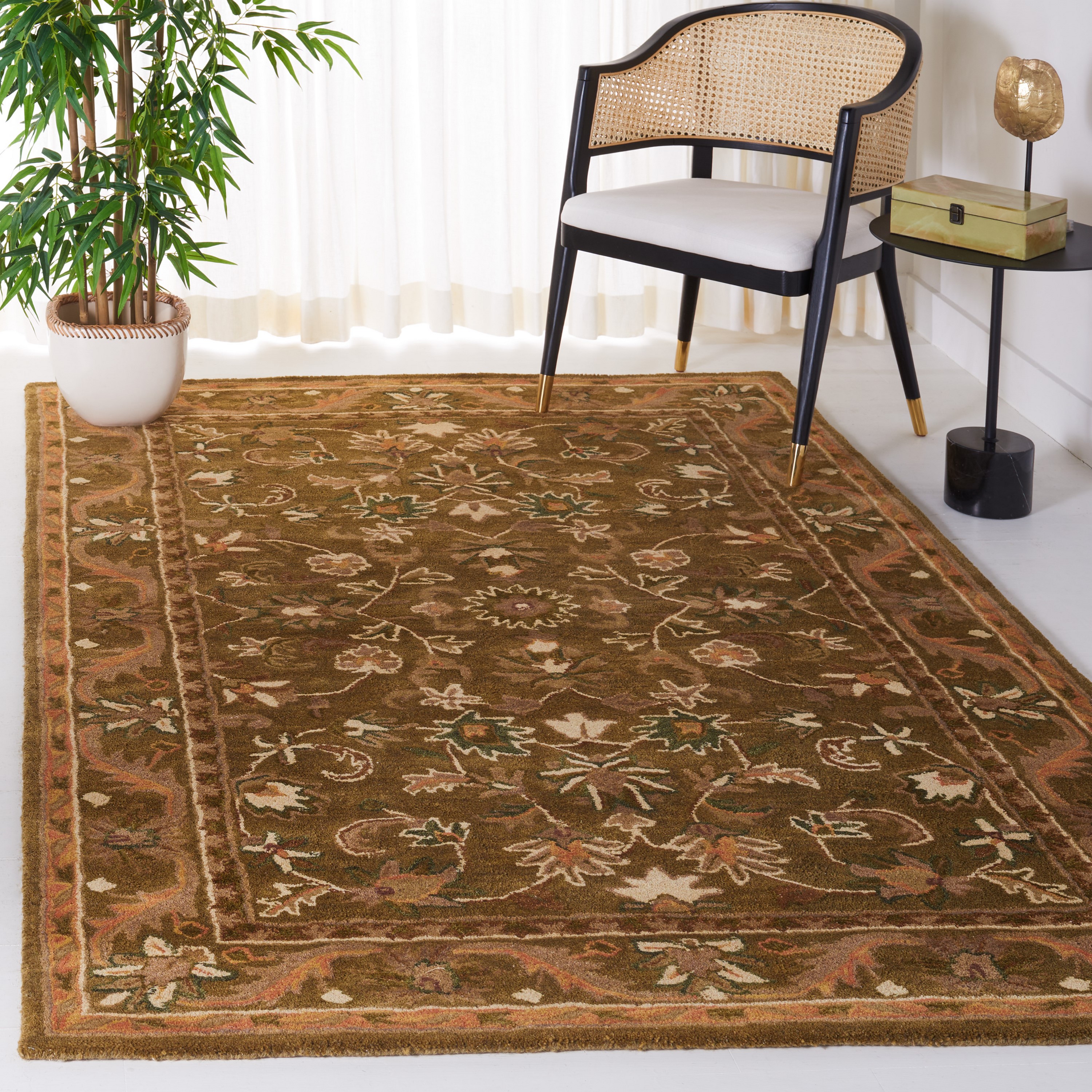 Safavieh AT52A-1215 Antiquity Rudbar 12 x 15 (ft) Tufted Wool Olive/Gold Rectangular Indoor Floral/Botanical Vintage Area rug