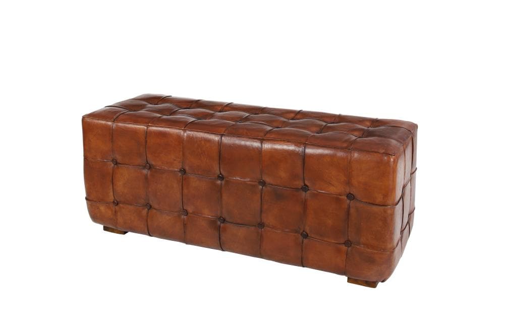 Grayson Lane 64779 Old World/Vintage Brown Tufted Upholstered Leather Accent Bench 48-in x 18-in x 20-in