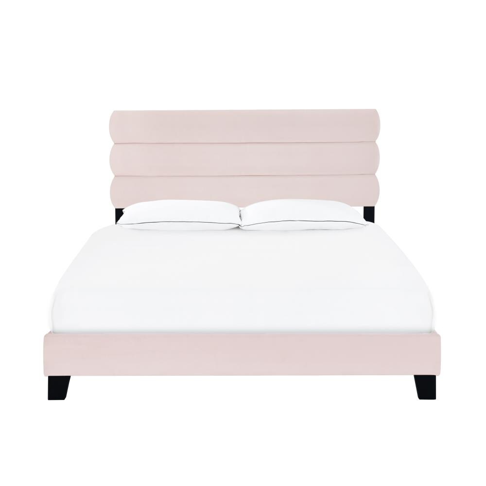 Homefare Queen One Box Velvet Slat Bed, Pink Upholstered Twin Bed