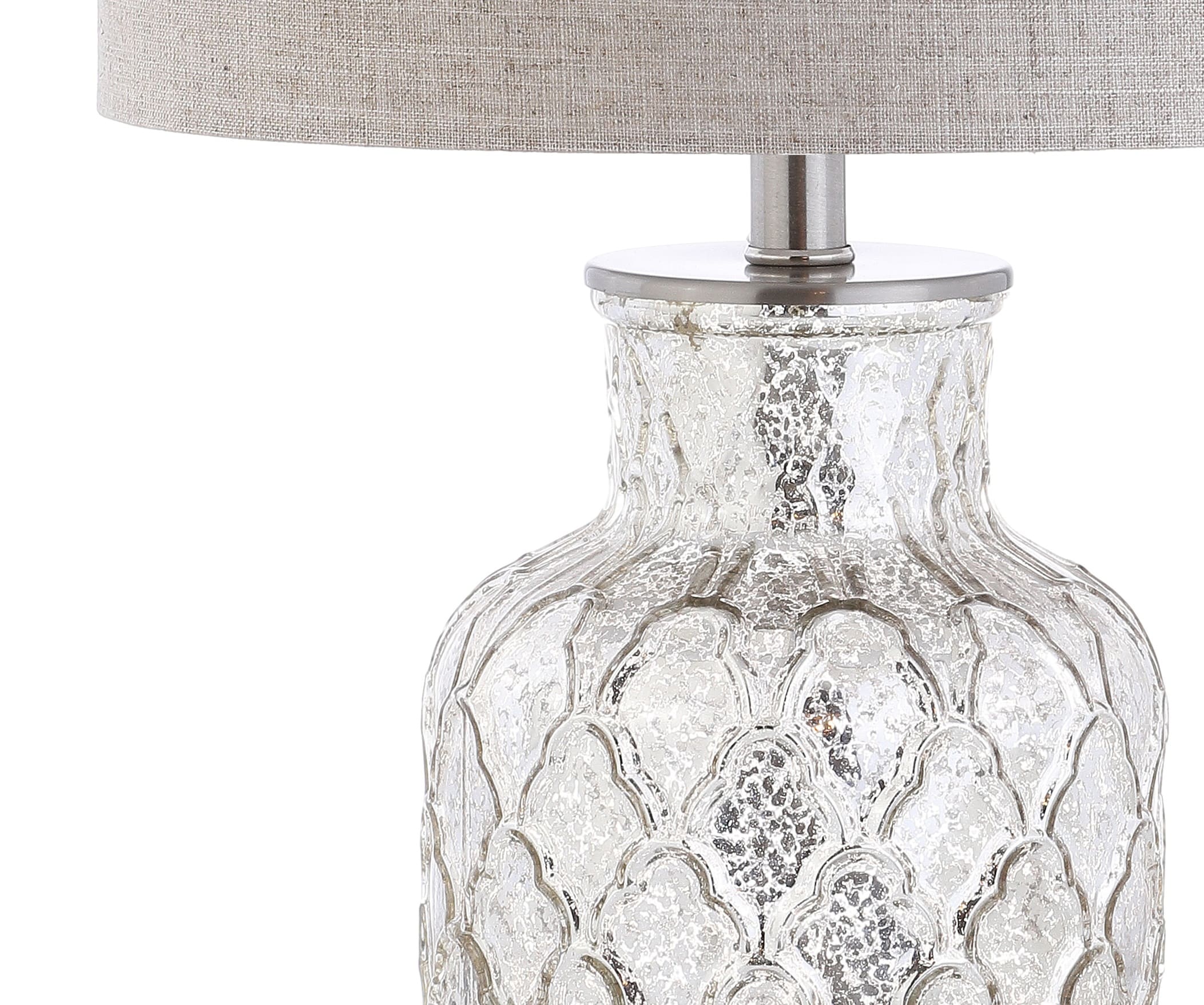 Antiqued Mercury Silver Quatrefoil Glass Table Lamp Set