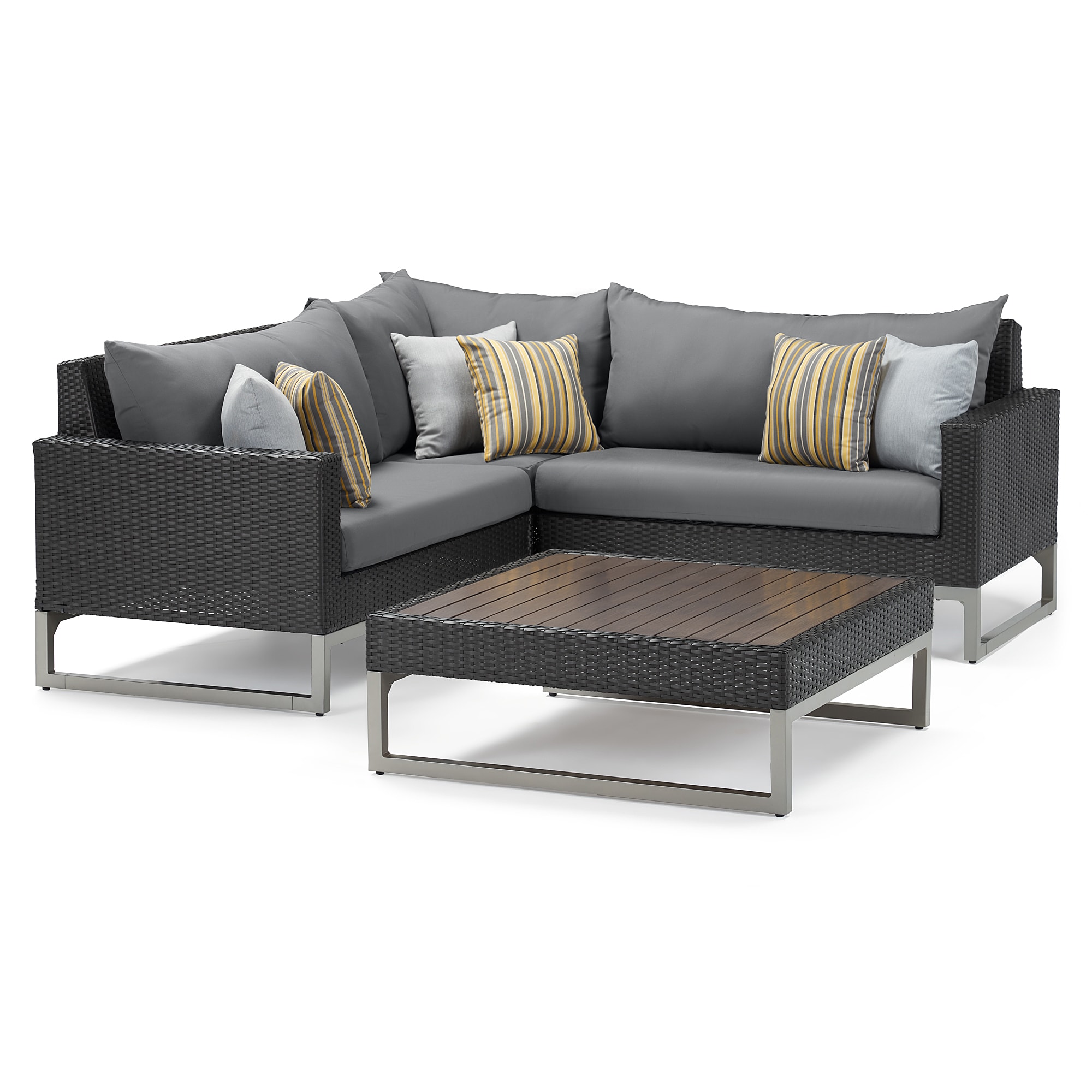 RST Brands OP-PESS4B-MILO-E-CHR Milo 4-Piece Rattan Patio Conversation Set with Gray Sunbrella Cushions