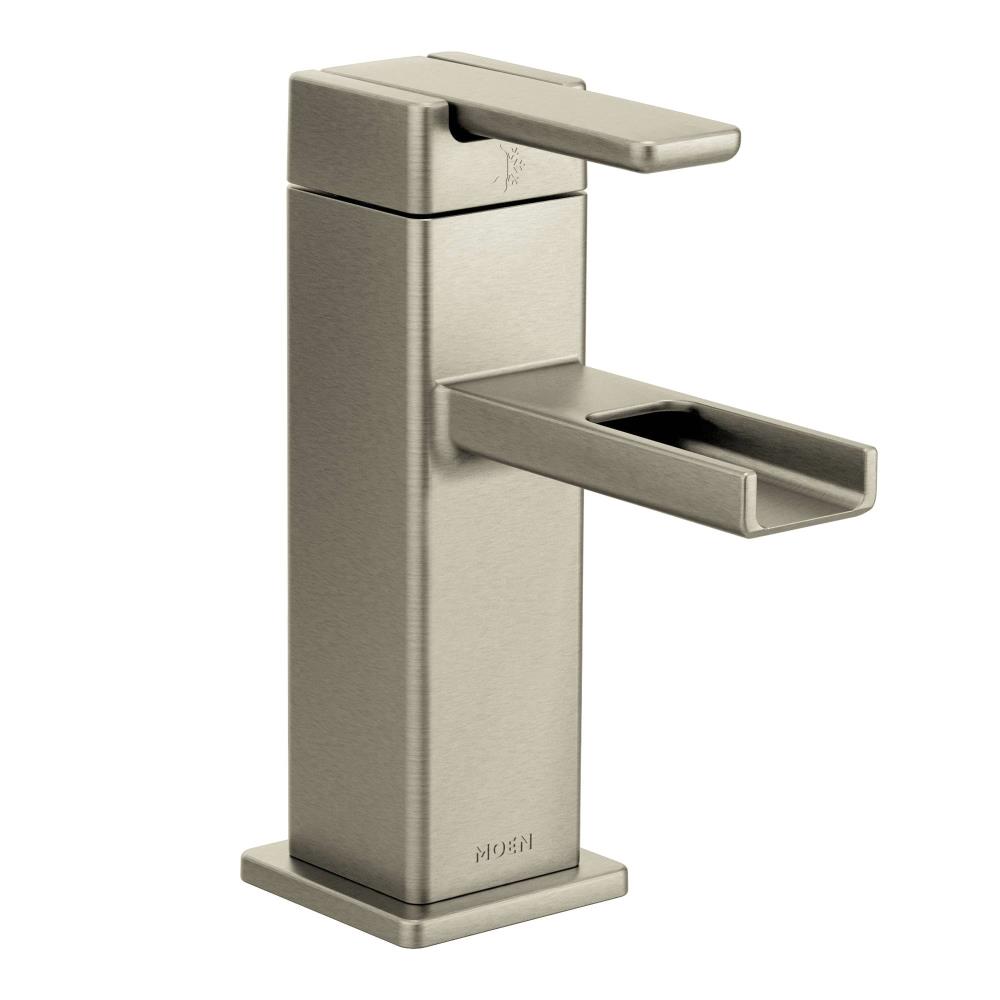 Moen 90 Degree Brushed Nickel 1-handle Single Hole WaterSense Bathroom Sink Faucet with Drain