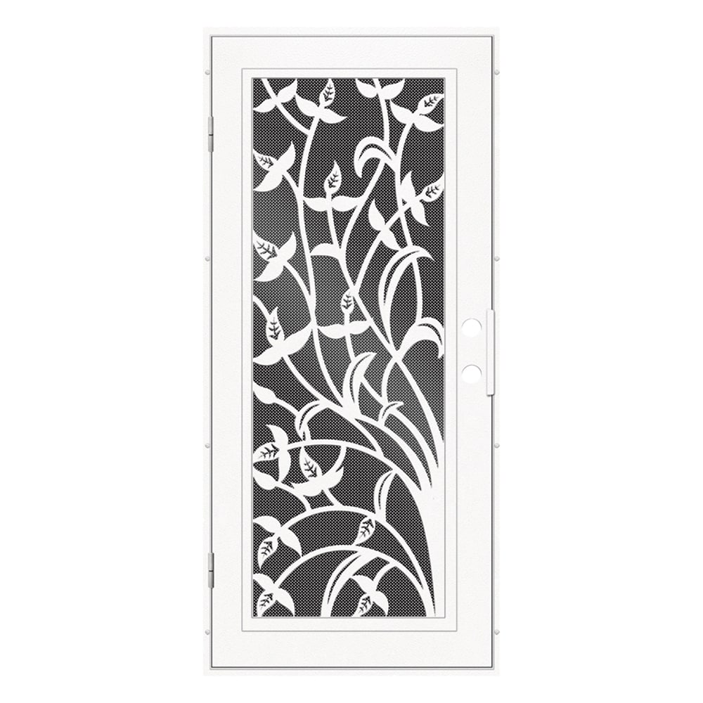 TITAN 3S3040EL2WTP9A Premium Aluminum Security Door 36-in x 80-in White Aluminum Surface mount Right-hand outswing Security Door with Black Screen and Double bore
