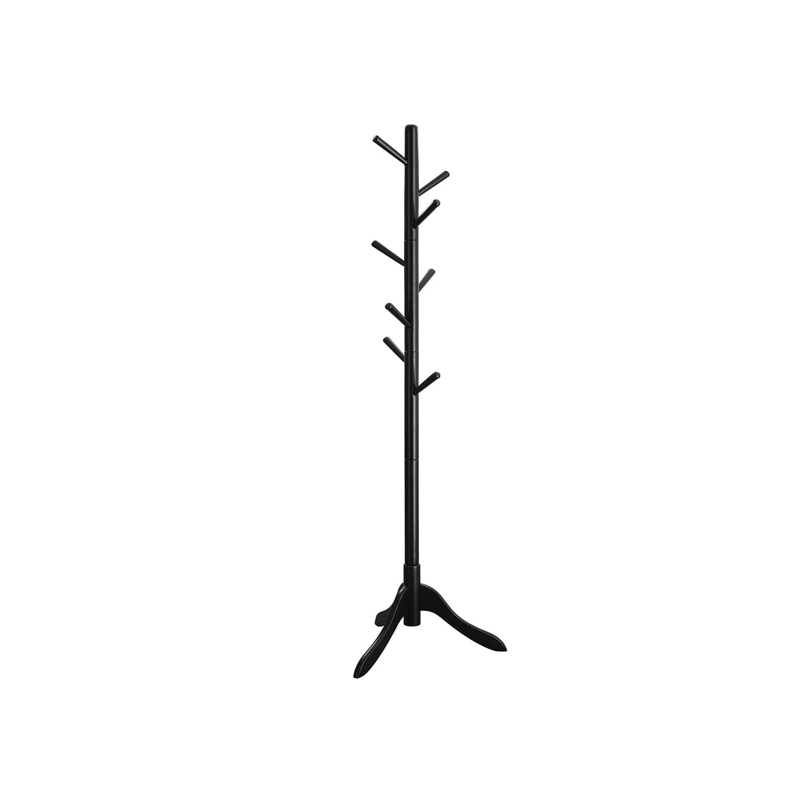 Slickblue 8 Hook Solid Wood Freestanding Coat Rack Adjustable Height for Entryways Bedrooms Hallways and Dressing Areas Ink Black