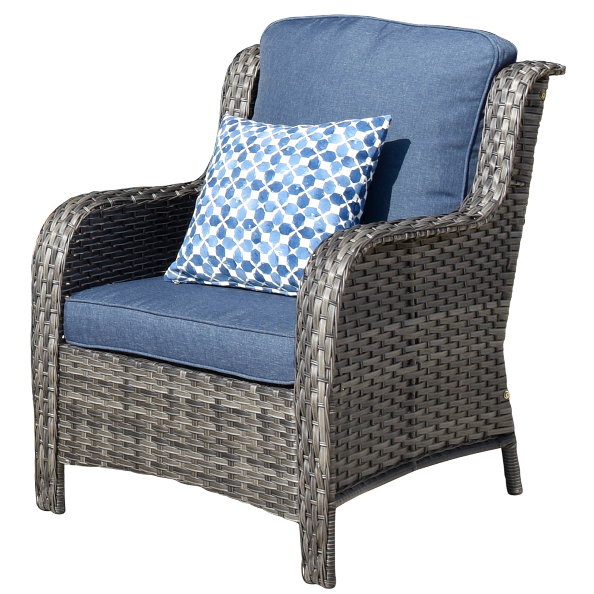 Ovios 7-Piece Rattan Patio Sofa Conversation Set with Blue Cushions ...