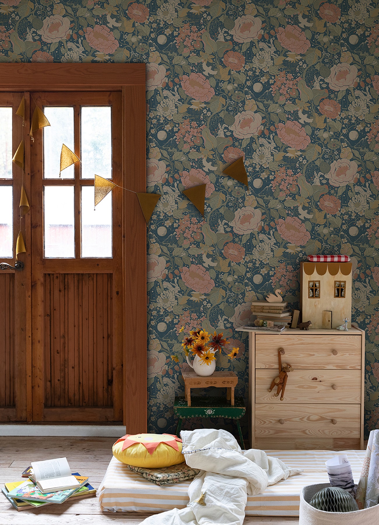Annika Ocean Blue Floral & Fauna Non-Pasted Wallpaper
