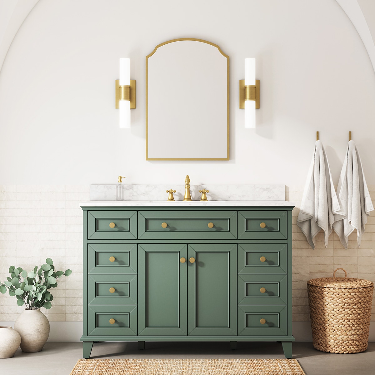 allen + roth LOWE48VPN Lambert 48-in Basil Green Undermount Single Sink Bathroom Vanity with White Engineered Stone Top