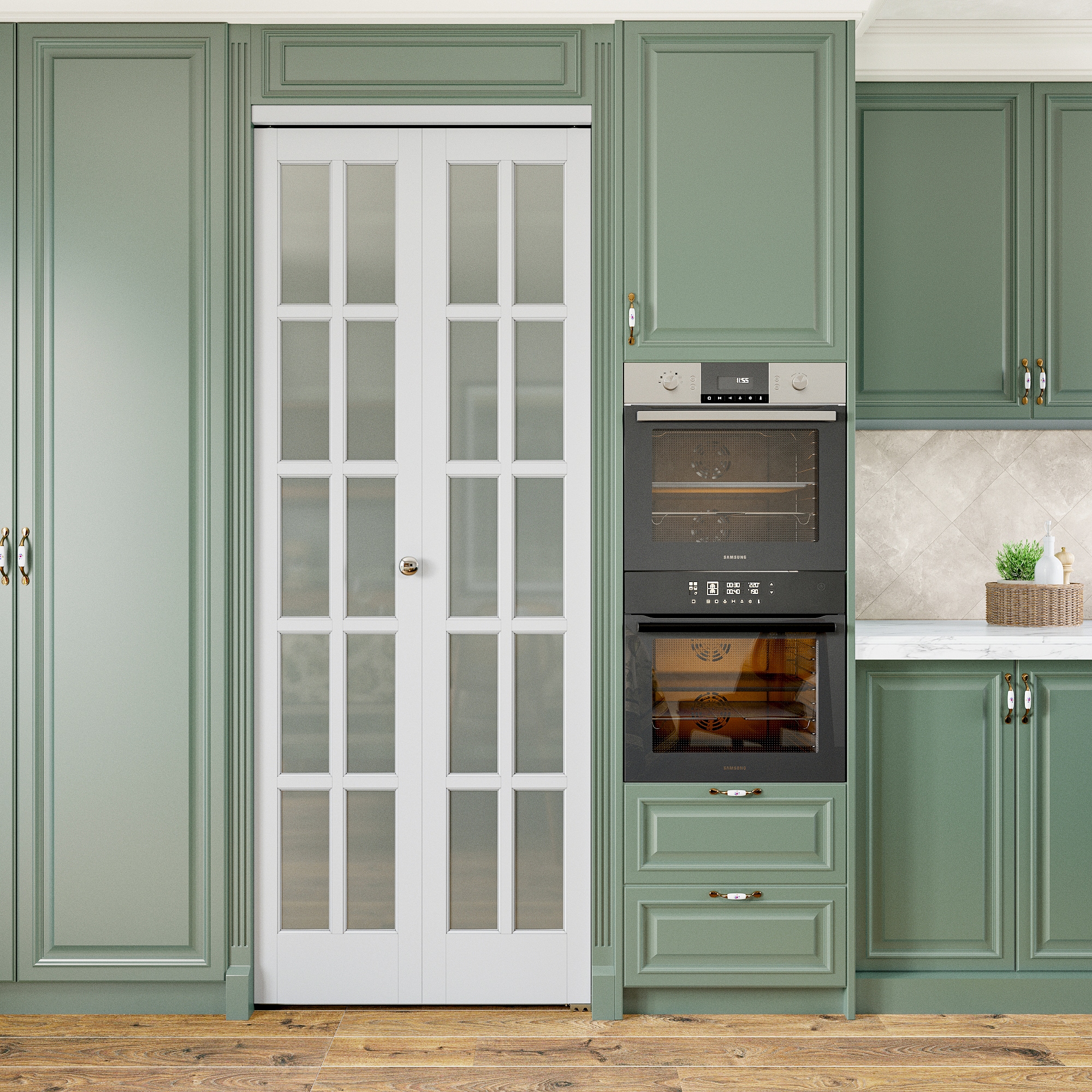 AINLARRY ZD-10G-WT-30 Closet Doors 30-in x 80-in White 10-panel Clear glass Smooth Solid core Primed PVC Closet Bifold Door ( Hardware Included )